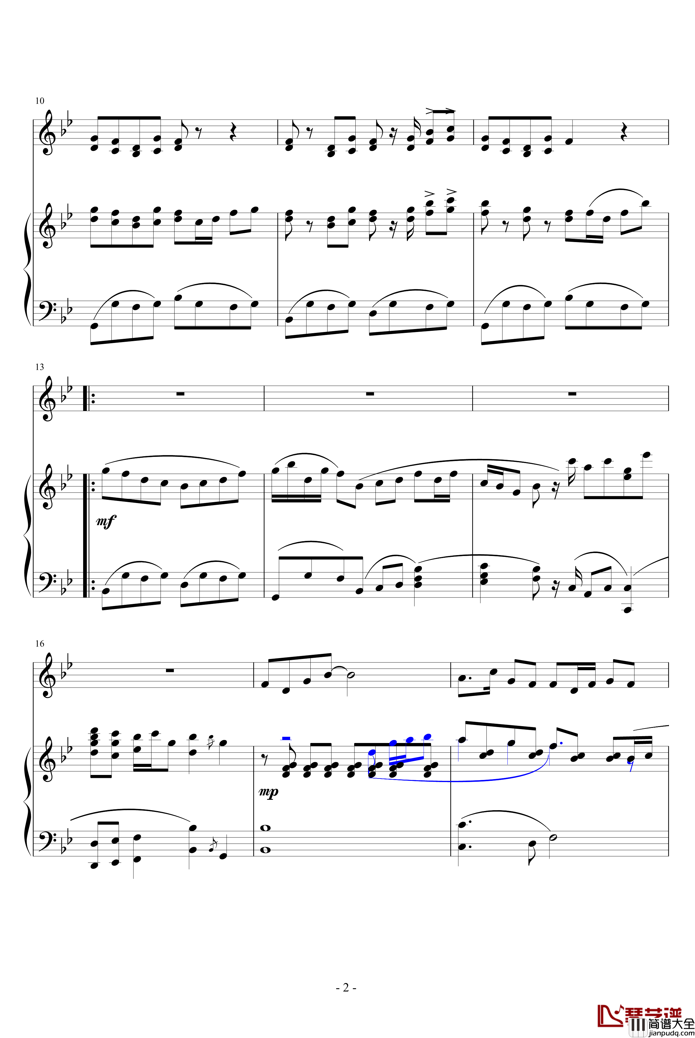 流水恋歌钢琴谱_中国名曲