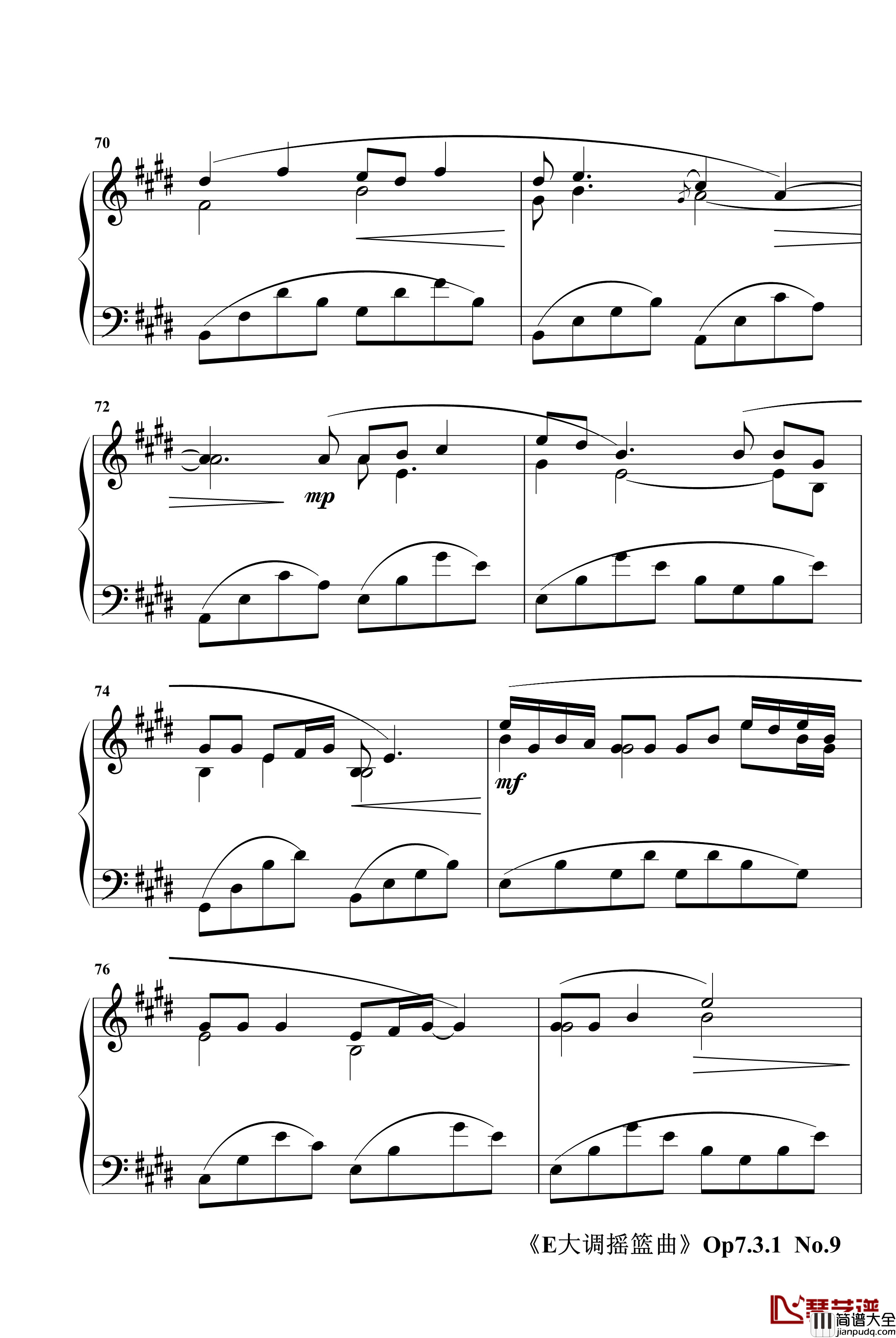 E大调摇篮曲Op7.3.1钢琴谱_jerry5743