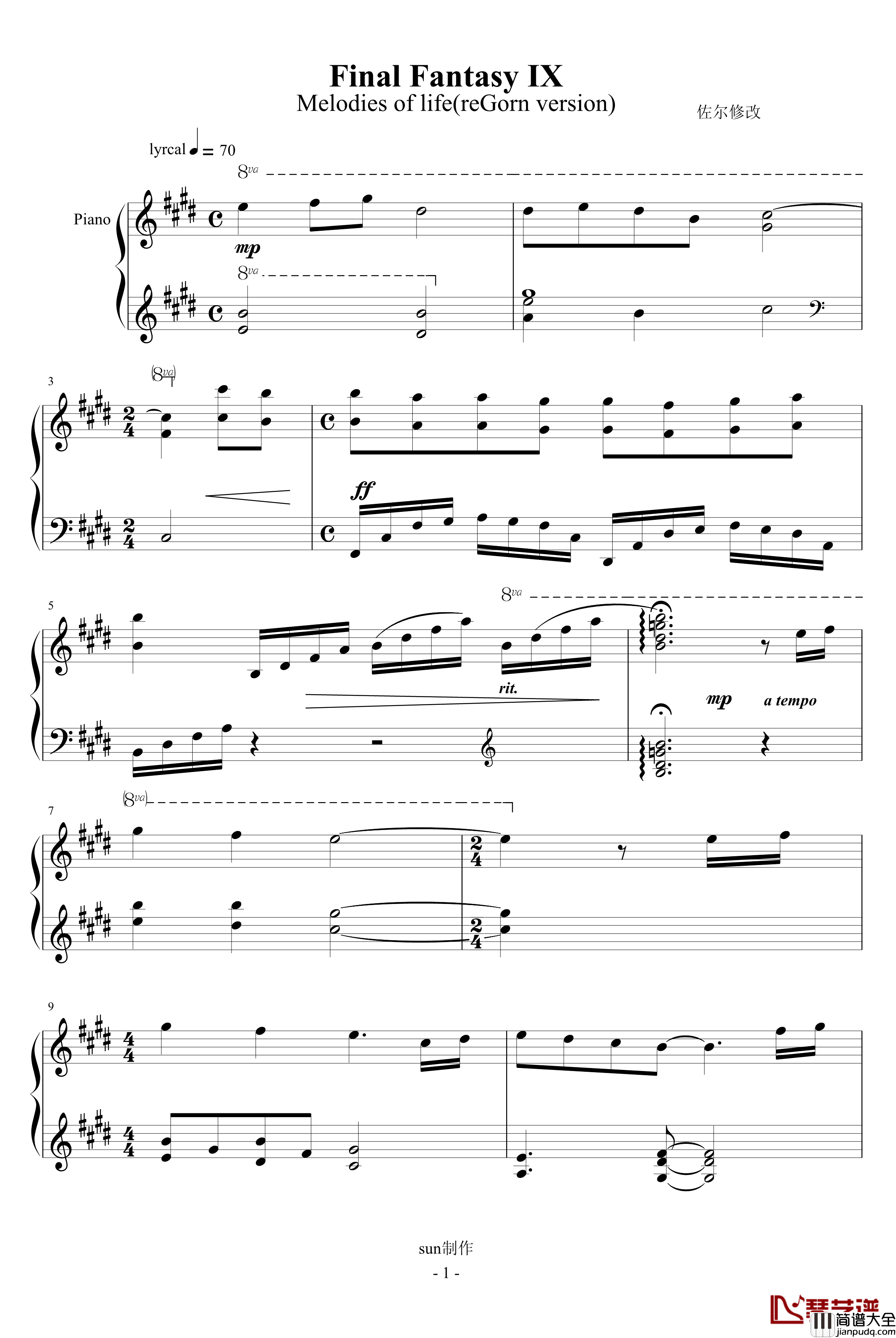 melodies_of_life钢琴谱_最终幻想