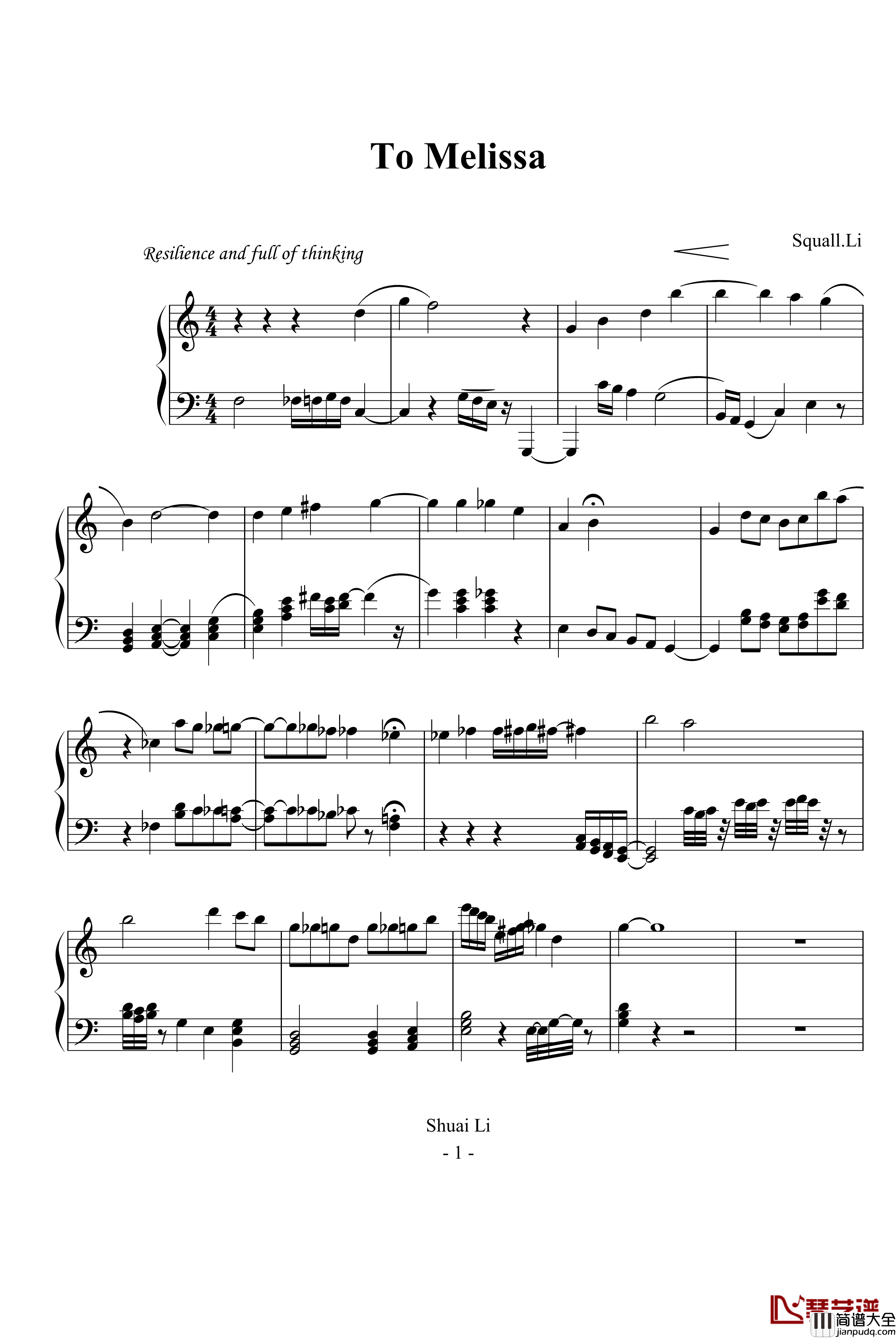 to_Melissa钢琴谱_世界名曲