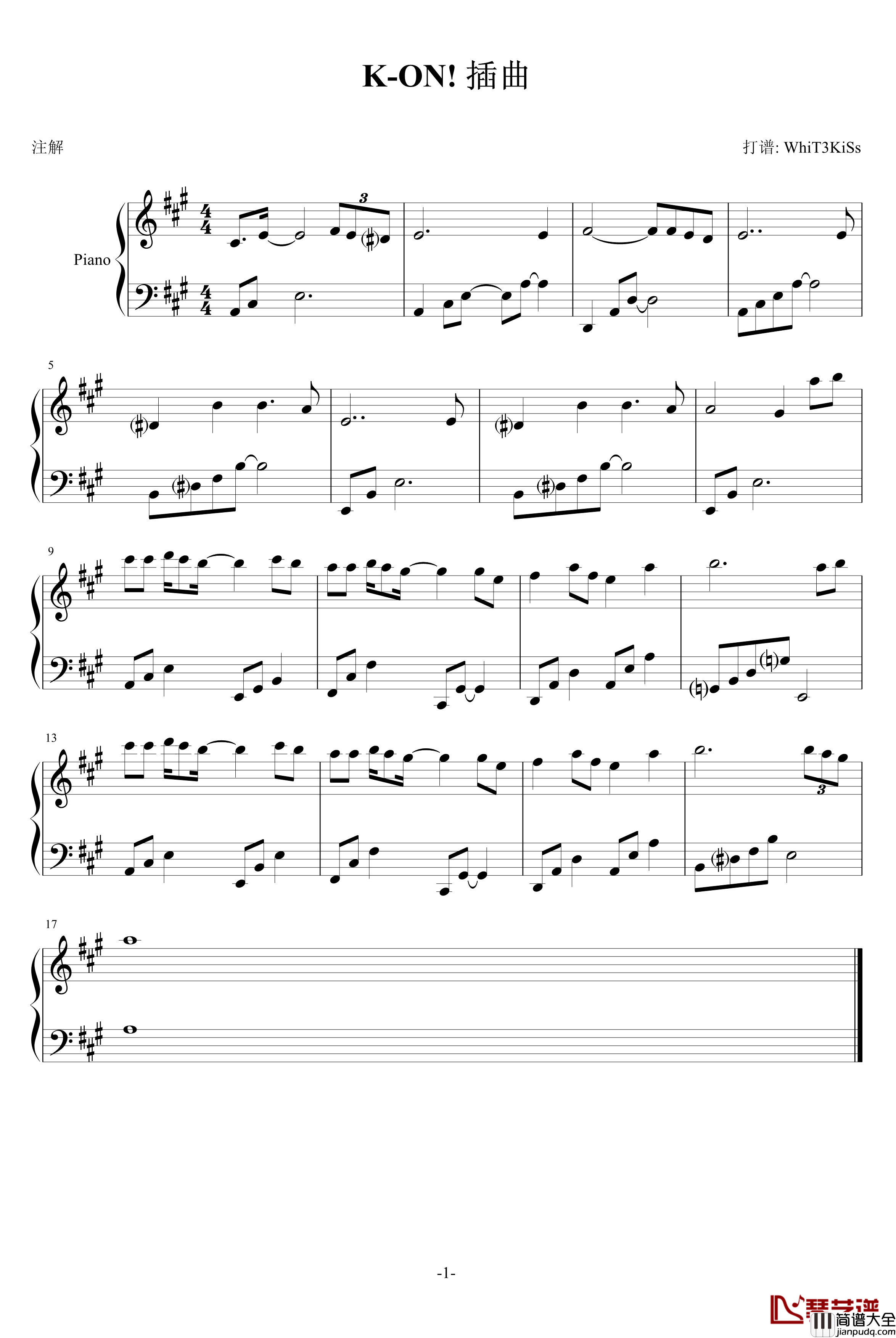 K_ON插曲钢琴谱_K_ON