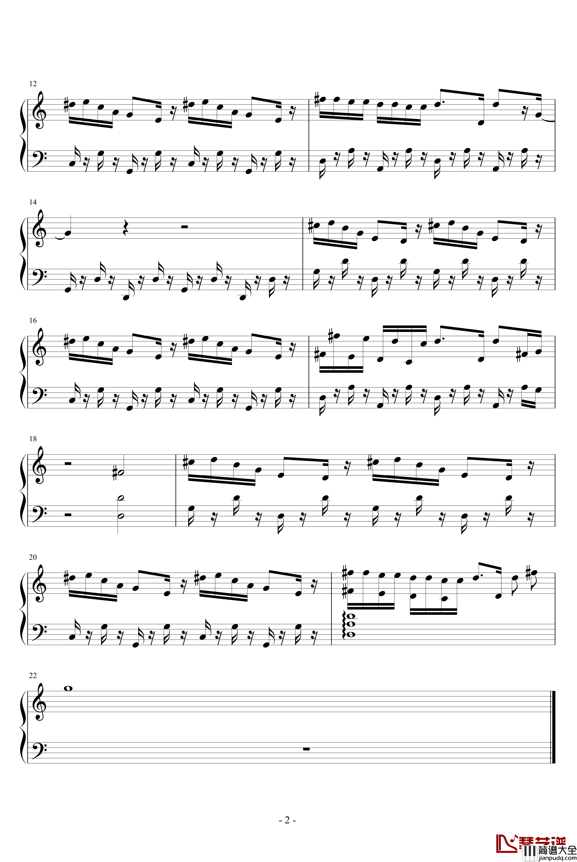 调子はずれな昼下がり钢琴谱_山下康介