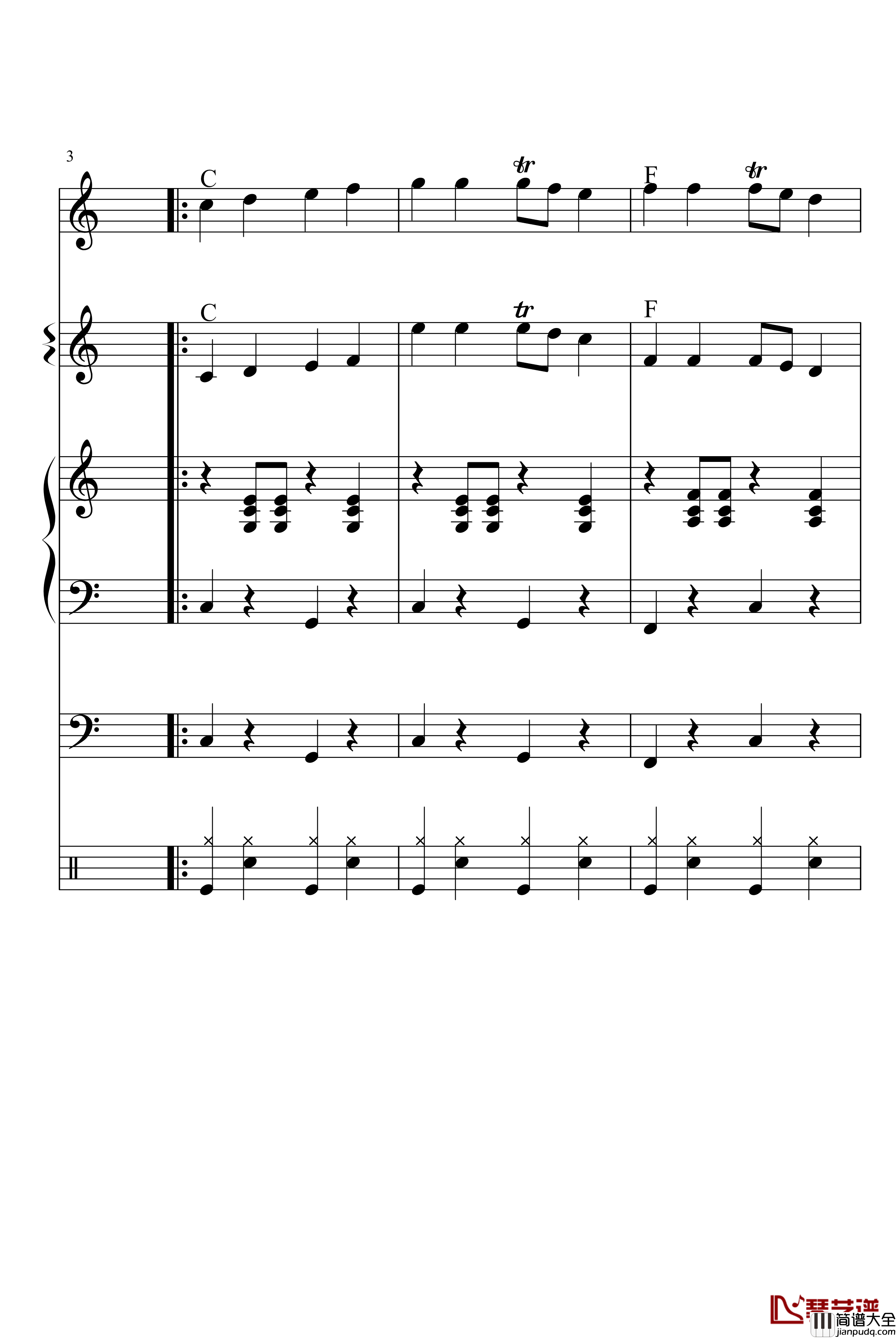 洋娃娃与小熊跳舞钢琴谱_小合奏_动漫影视