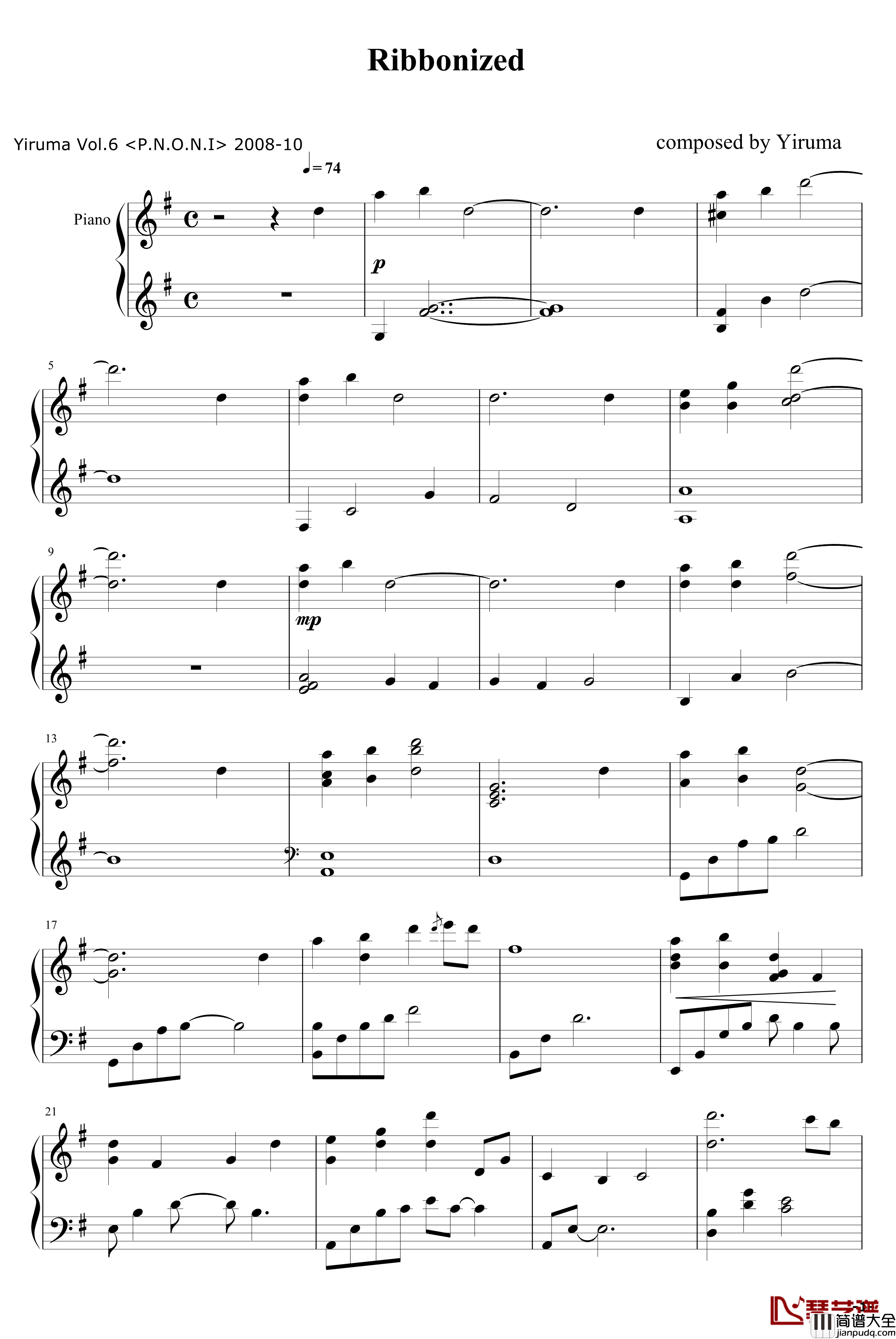 Ribboinzed钢琴谱_Yiruma