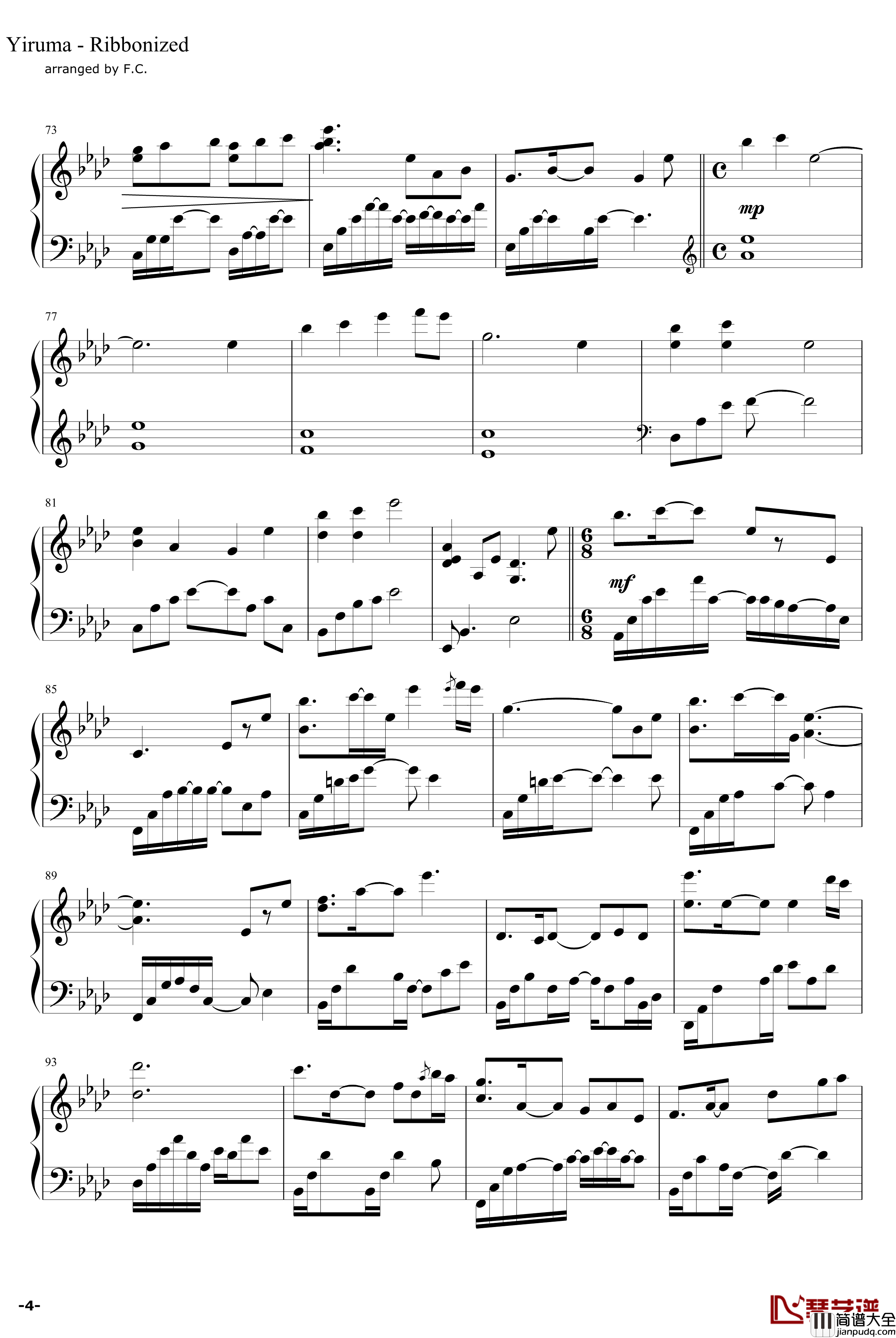 Ribboinzed钢琴谱_Yiruma