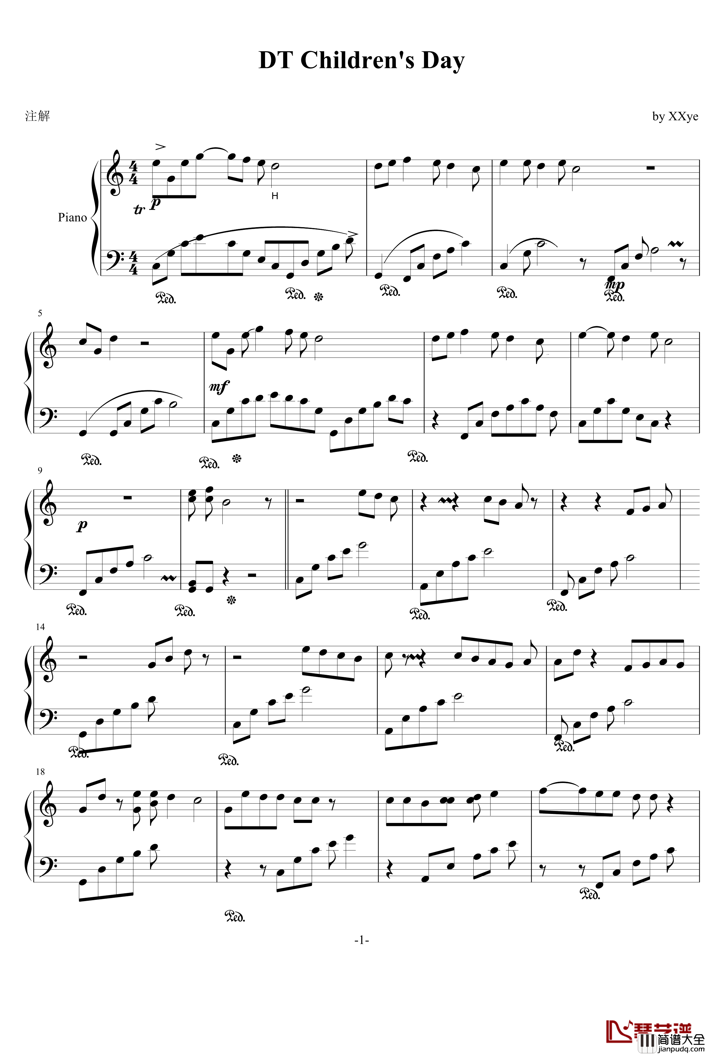 DTchildren's_day钢琴谱_pianohood