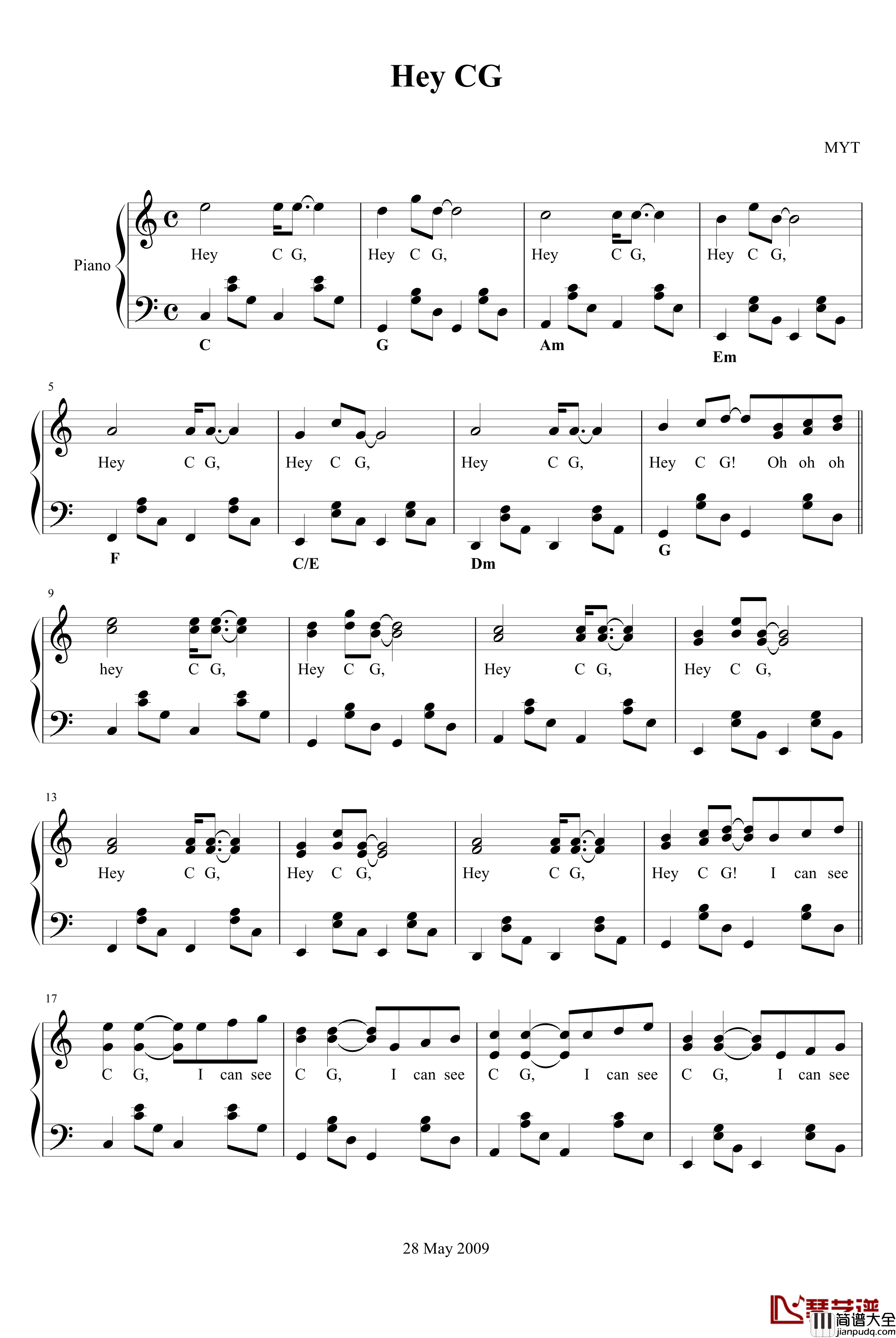 Hey_CG钢琴谱_每一天