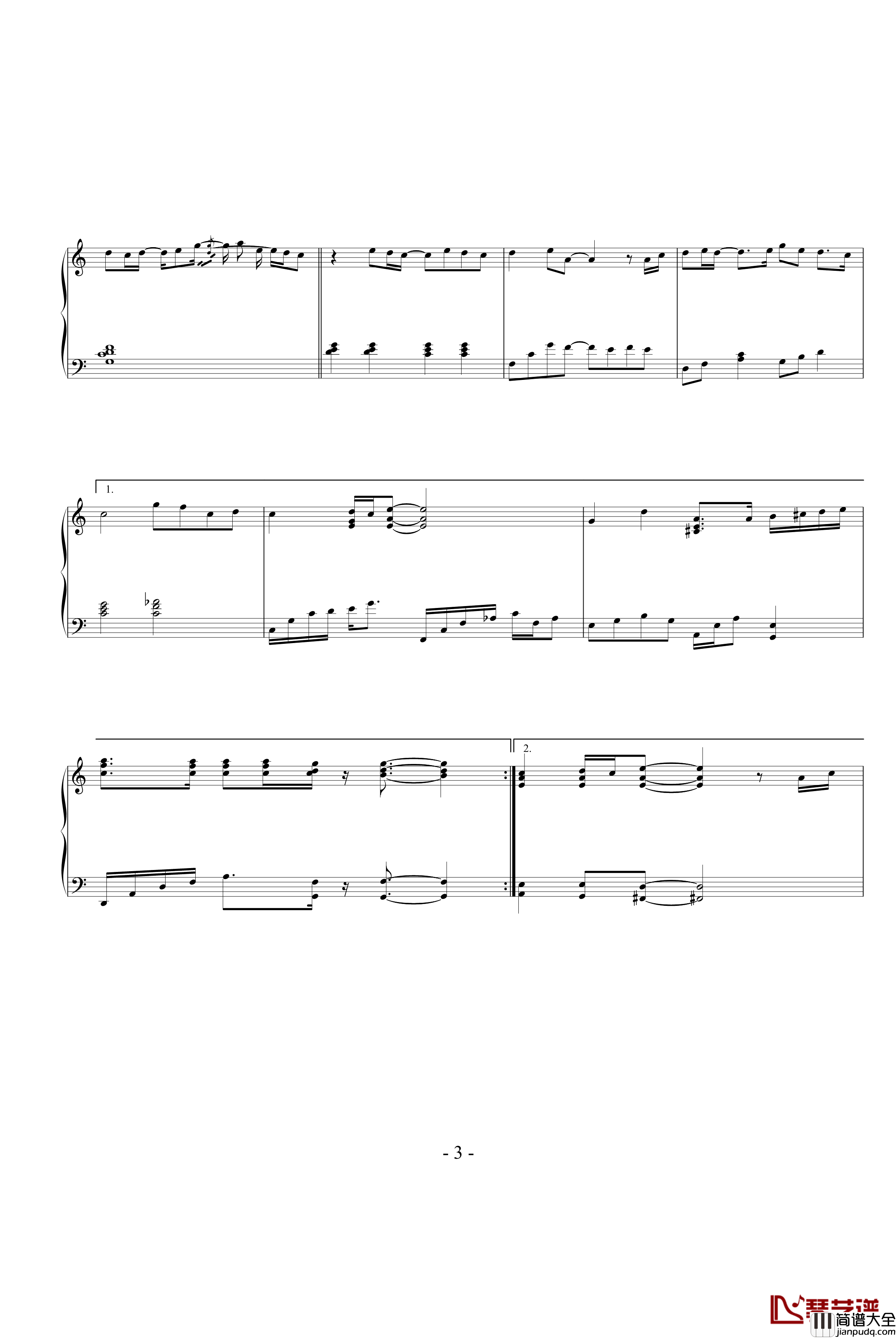 如果没有你钢琴谱_C调简易版_莫文蔚