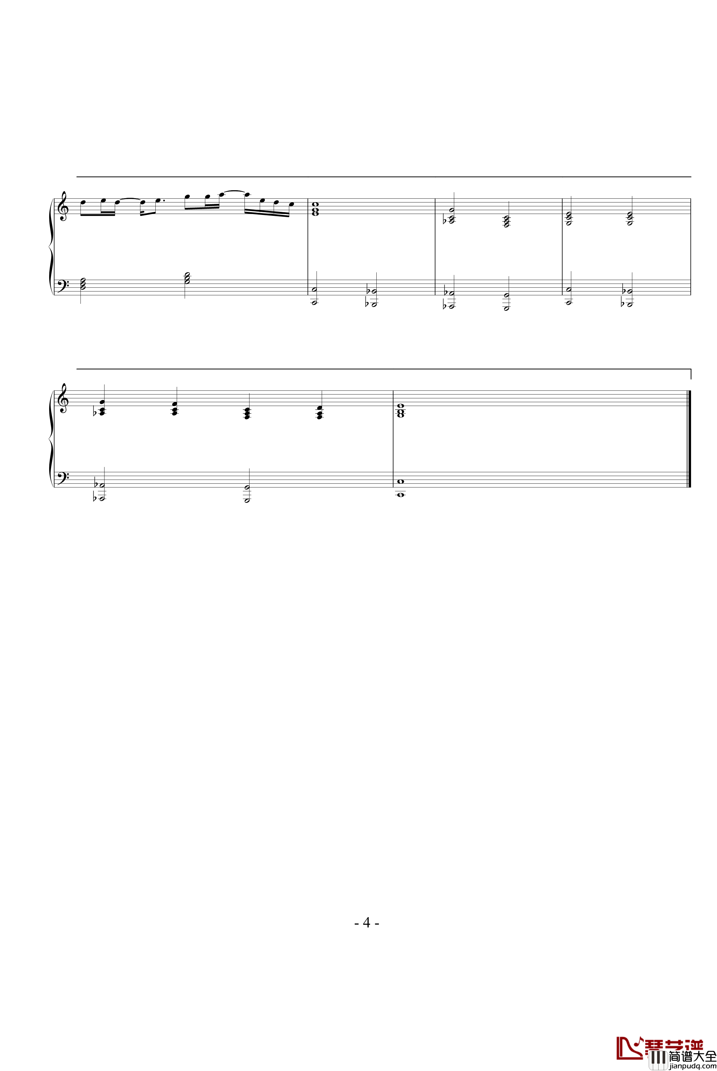 如果没有你钢琴谱_C调简易版_莫文蔚