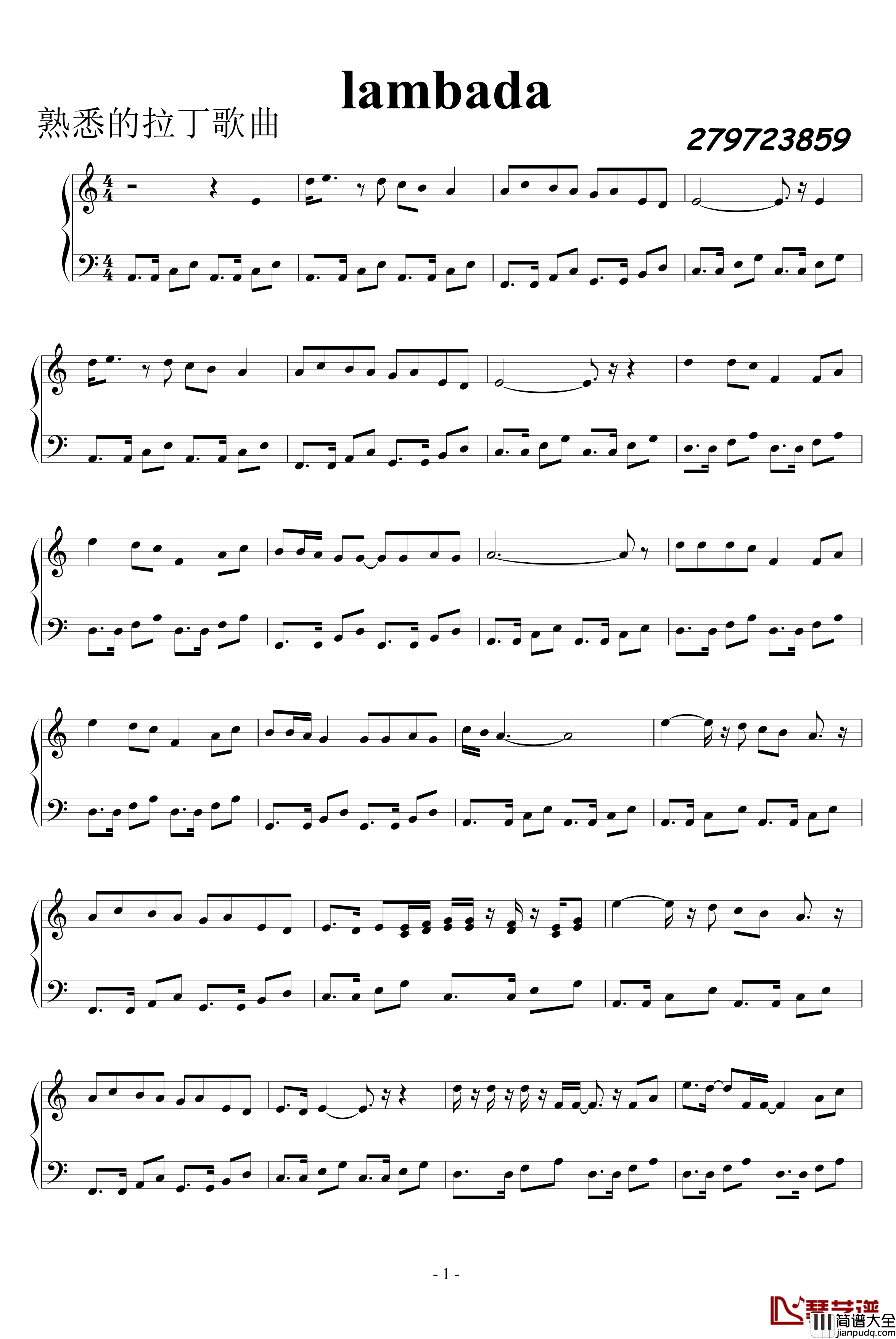 lambada钢琴谱_拉丁_世界名曲