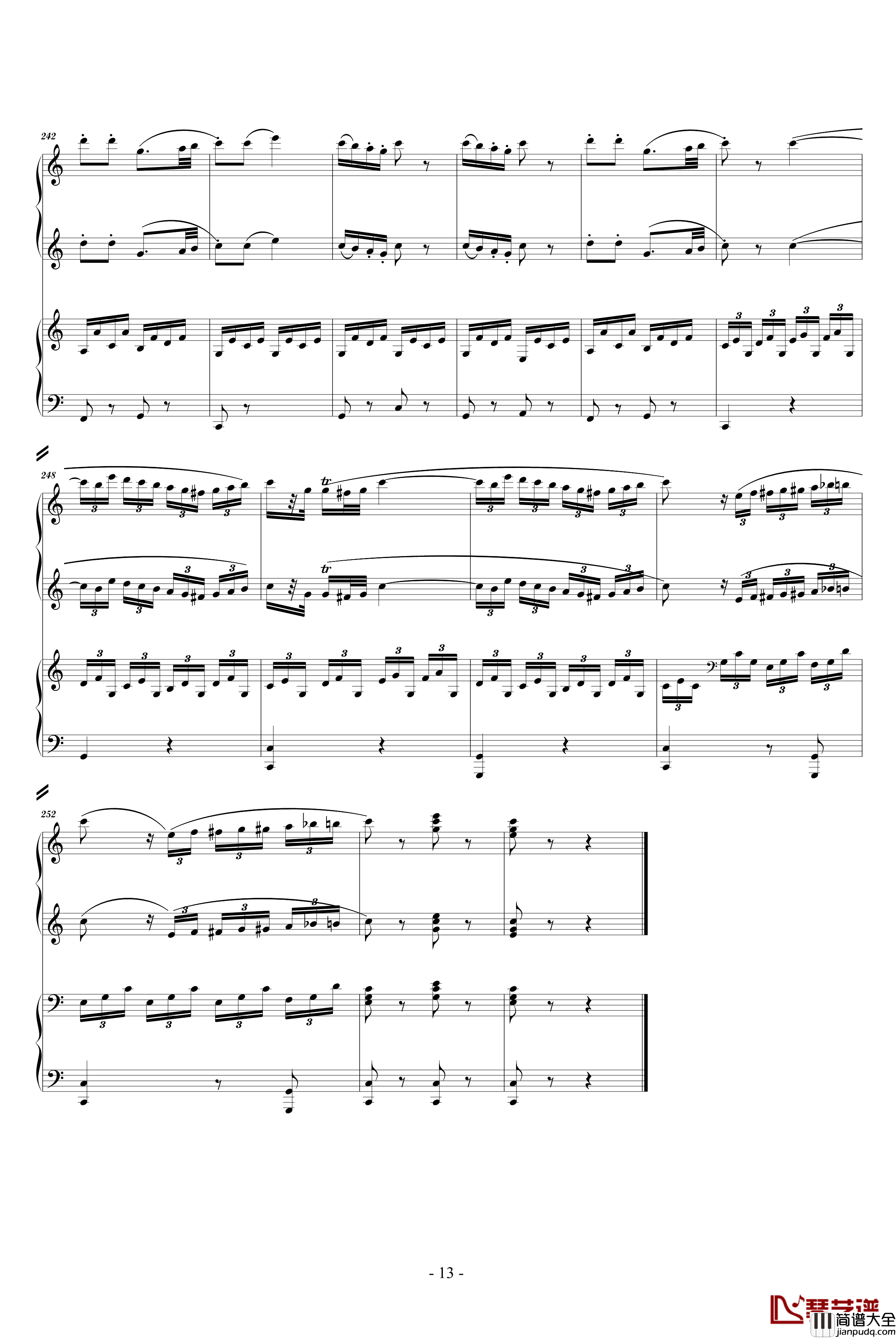 C大调四手联弹琴奏鸣曲钢琴谱_第三乐章_莫扎特