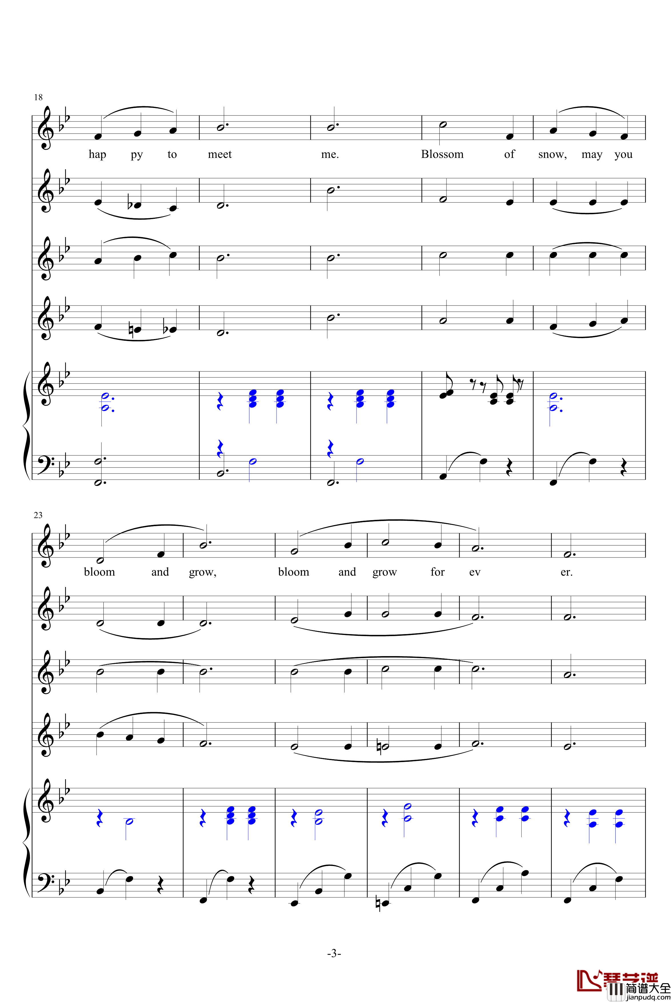 雪绒花钢琴谱_尤风宁号四声部版_理查德·罗杰斯