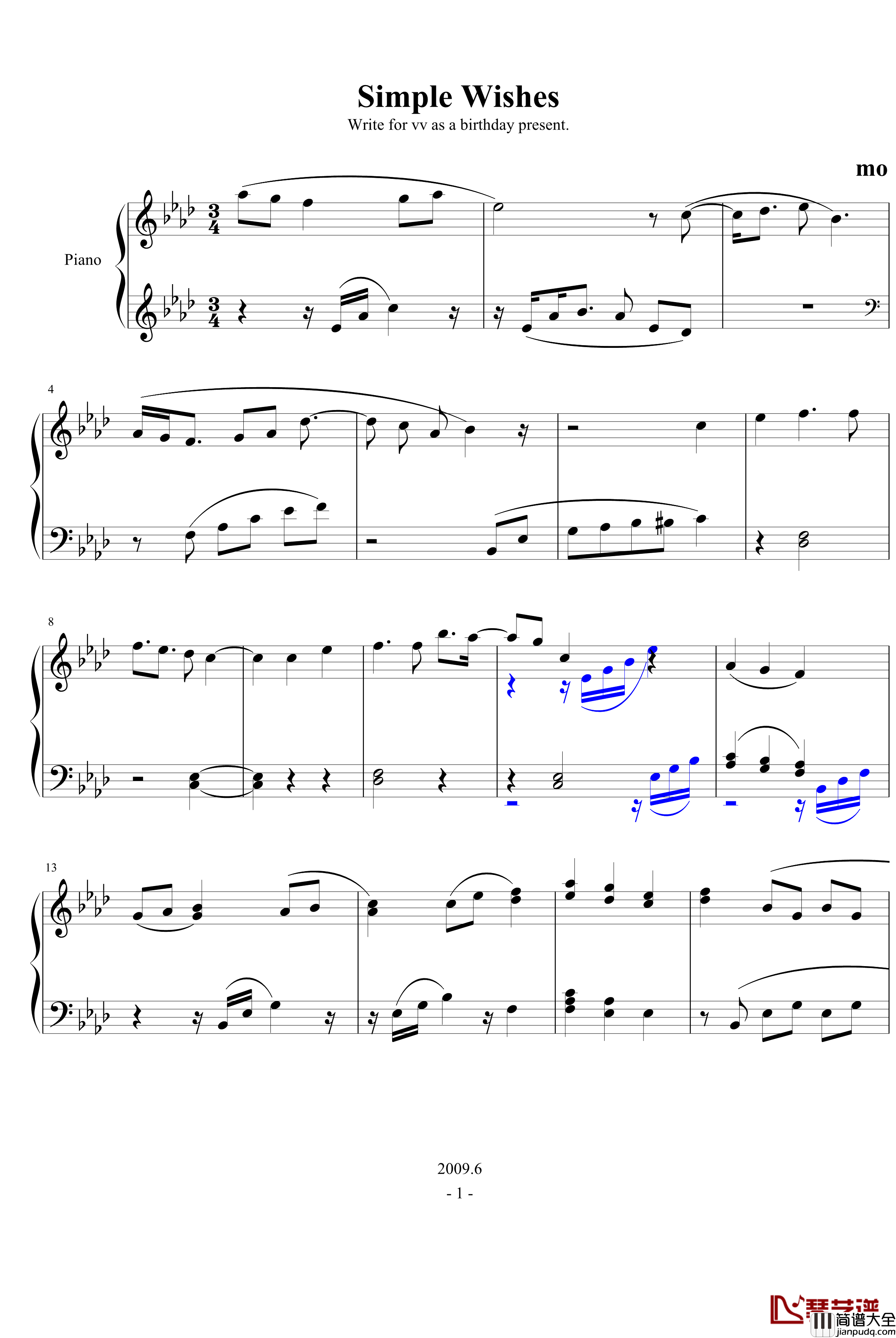 Simple_Wishes钢琴谱_莫殇