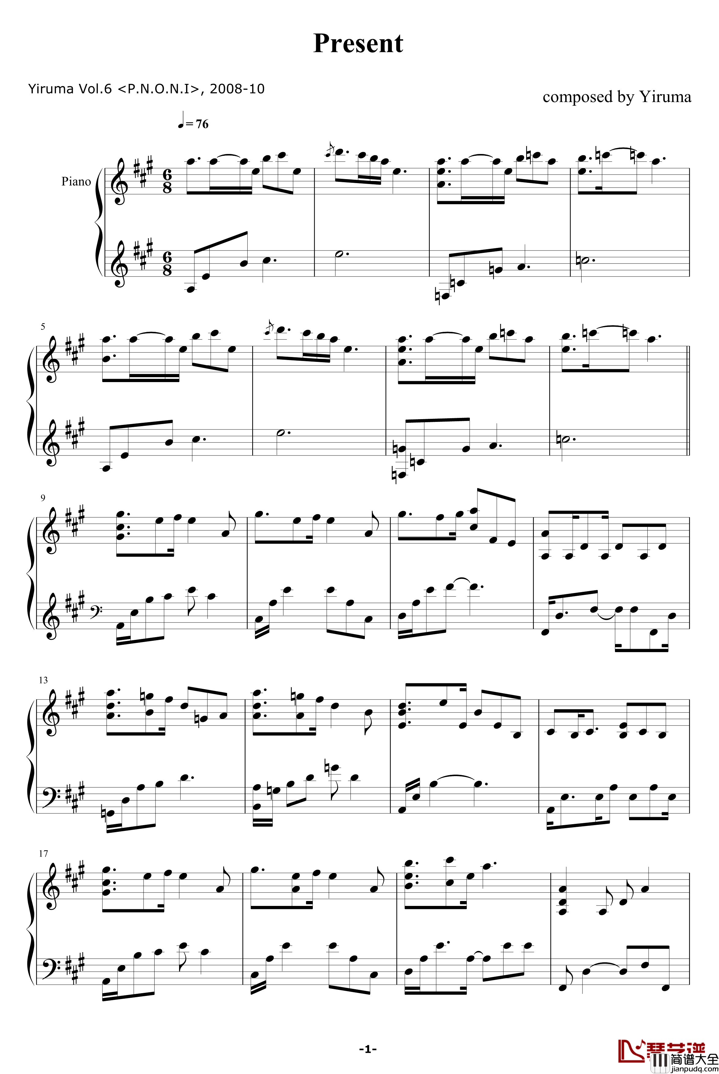 Present钢琴谱_Yiruma
