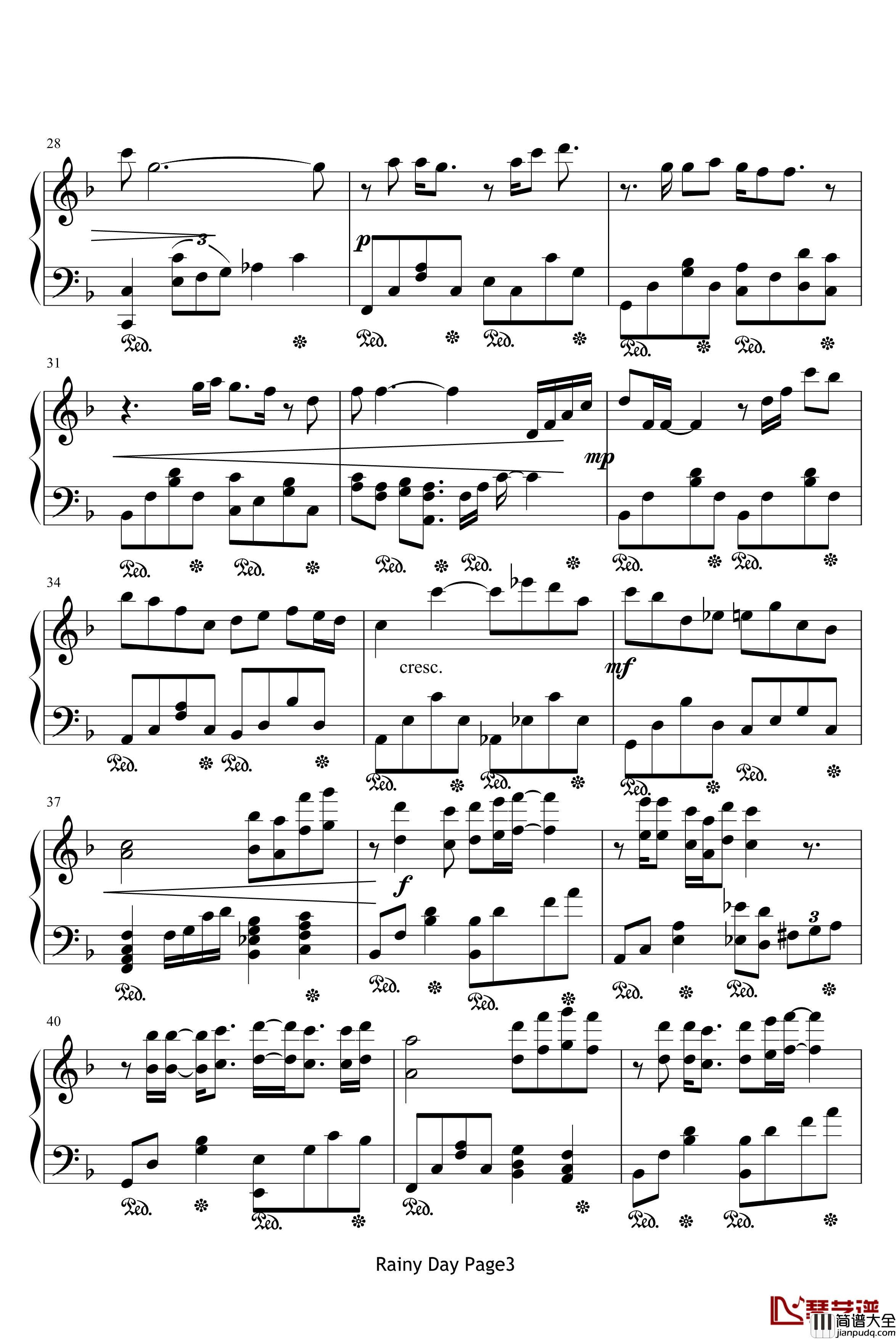 我爱像今天这样的窗外钢琴谱_Rainy_Day_安七炫