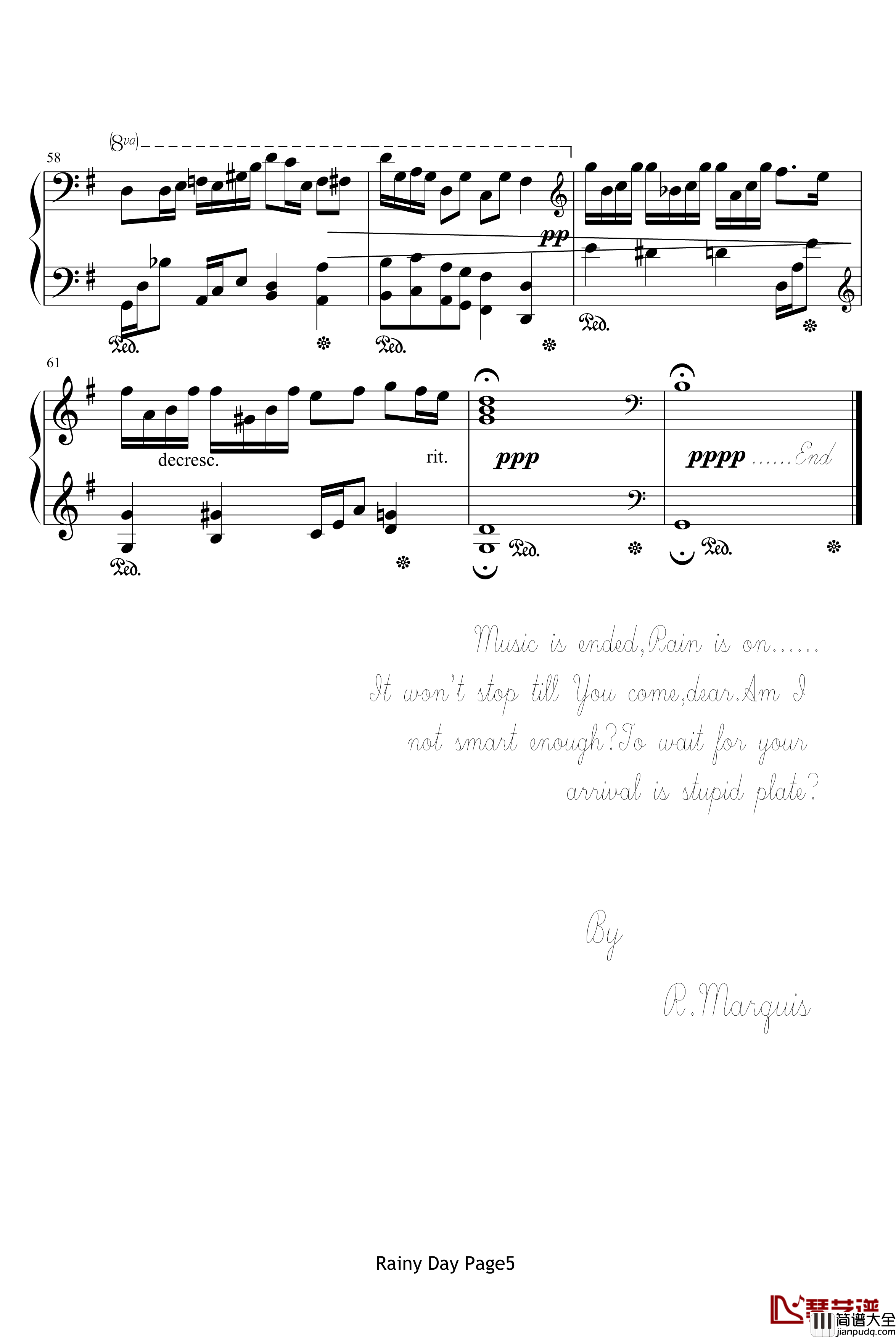 我爱像今天这样的窗外钢琴谱_Rainy_Day_安七炫