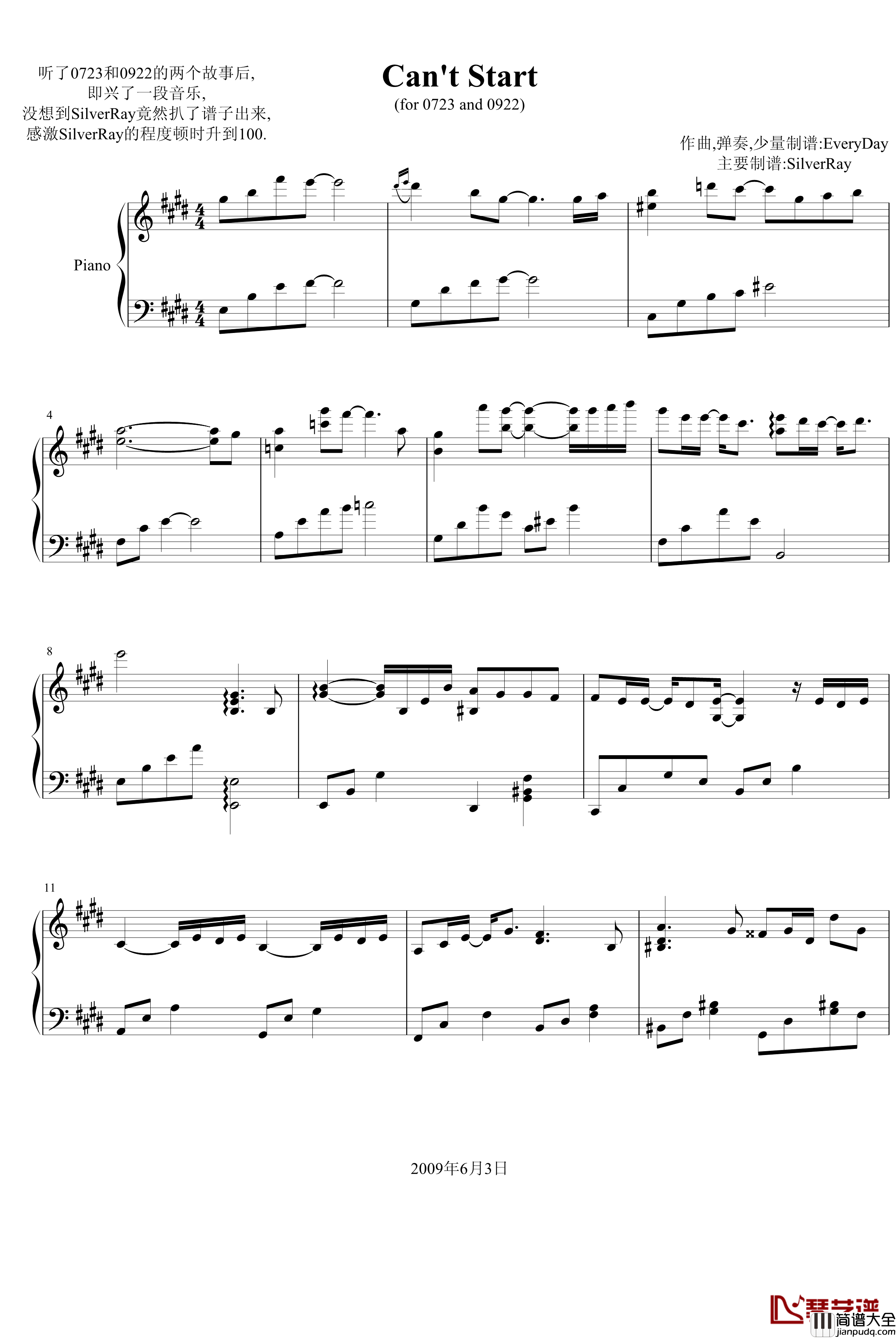 Can_t_Start钢琴谱_每一天