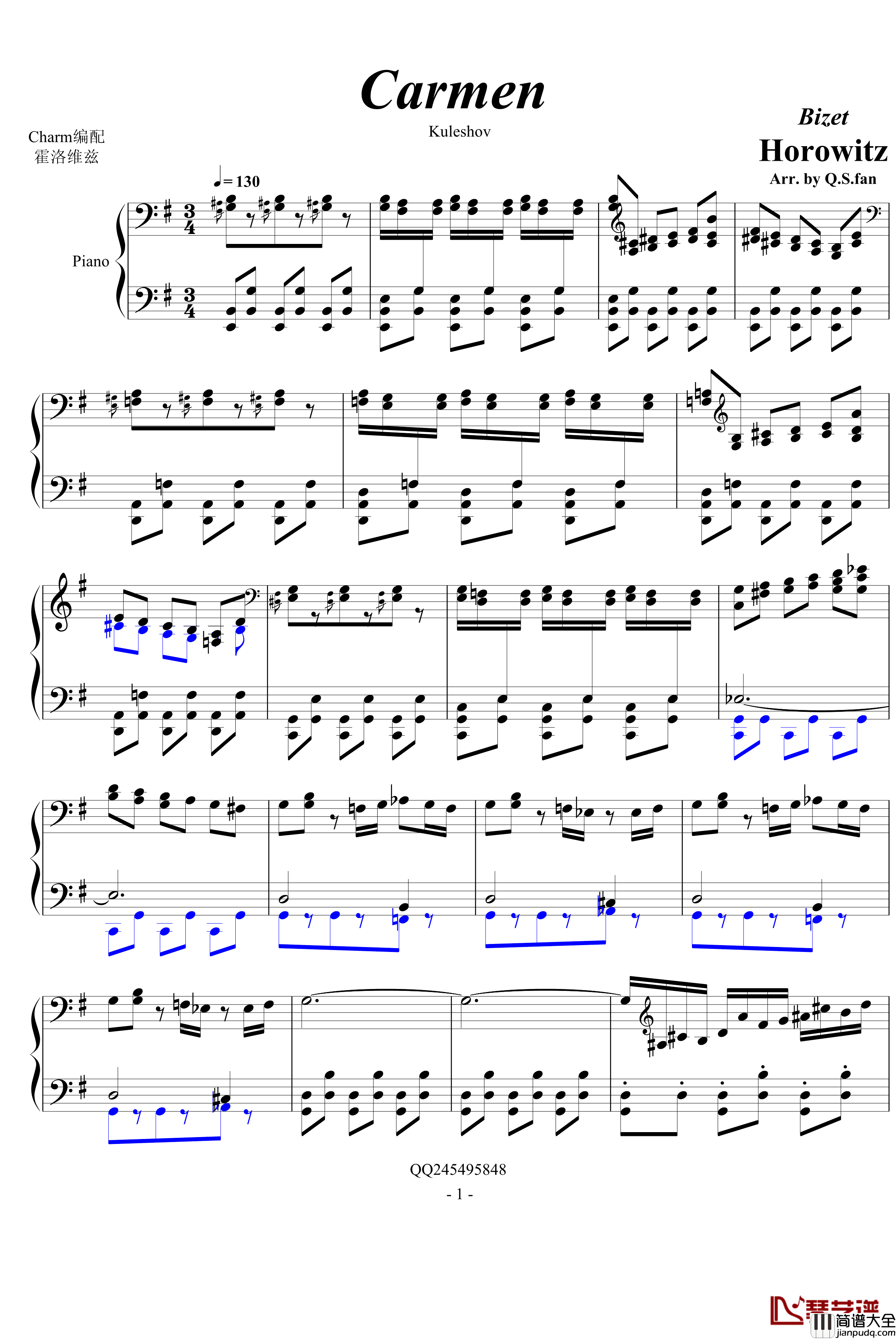 卡门幻想曲钢琴谱_卡门