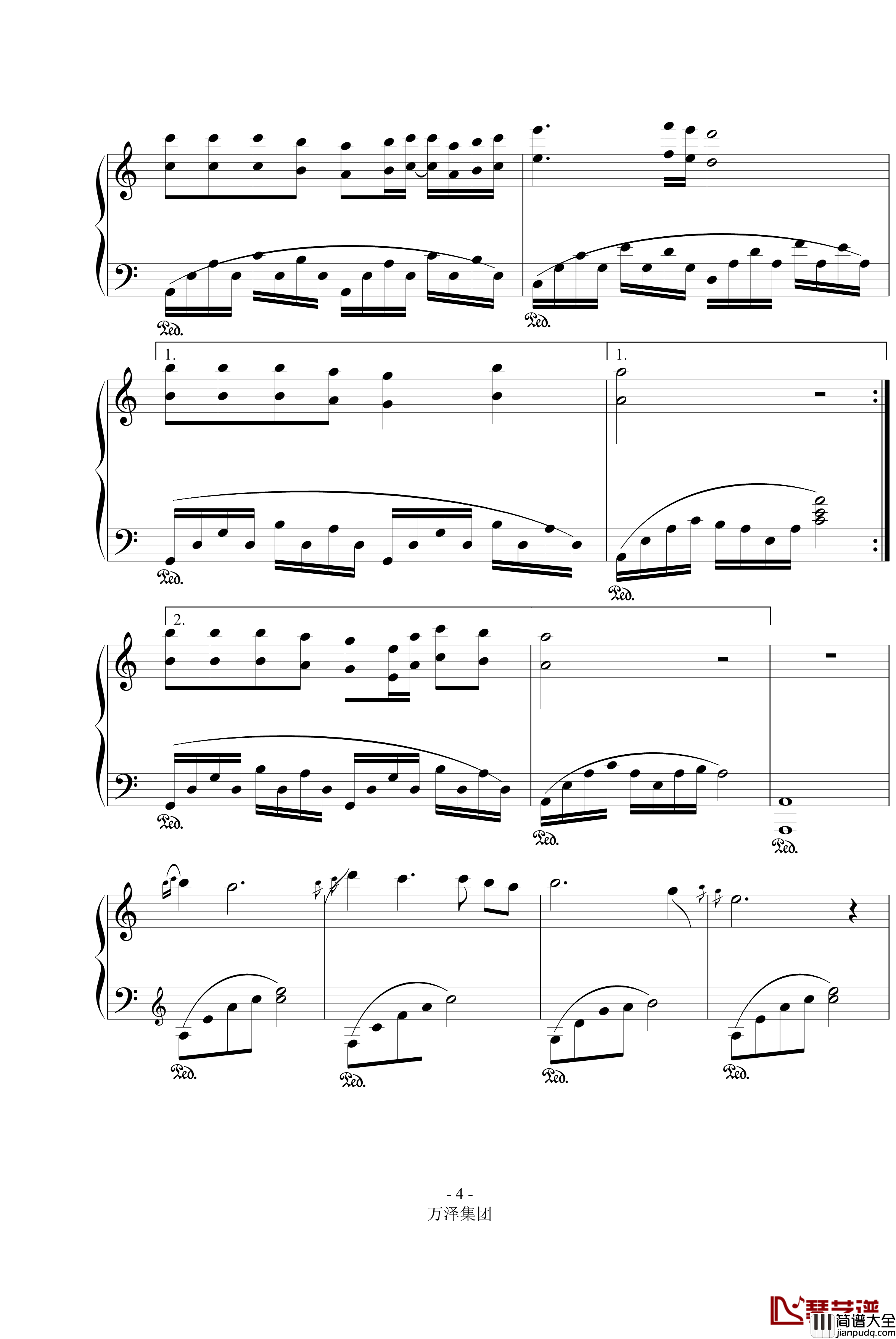 琉璃河畔的思念钢琴谱_万千里