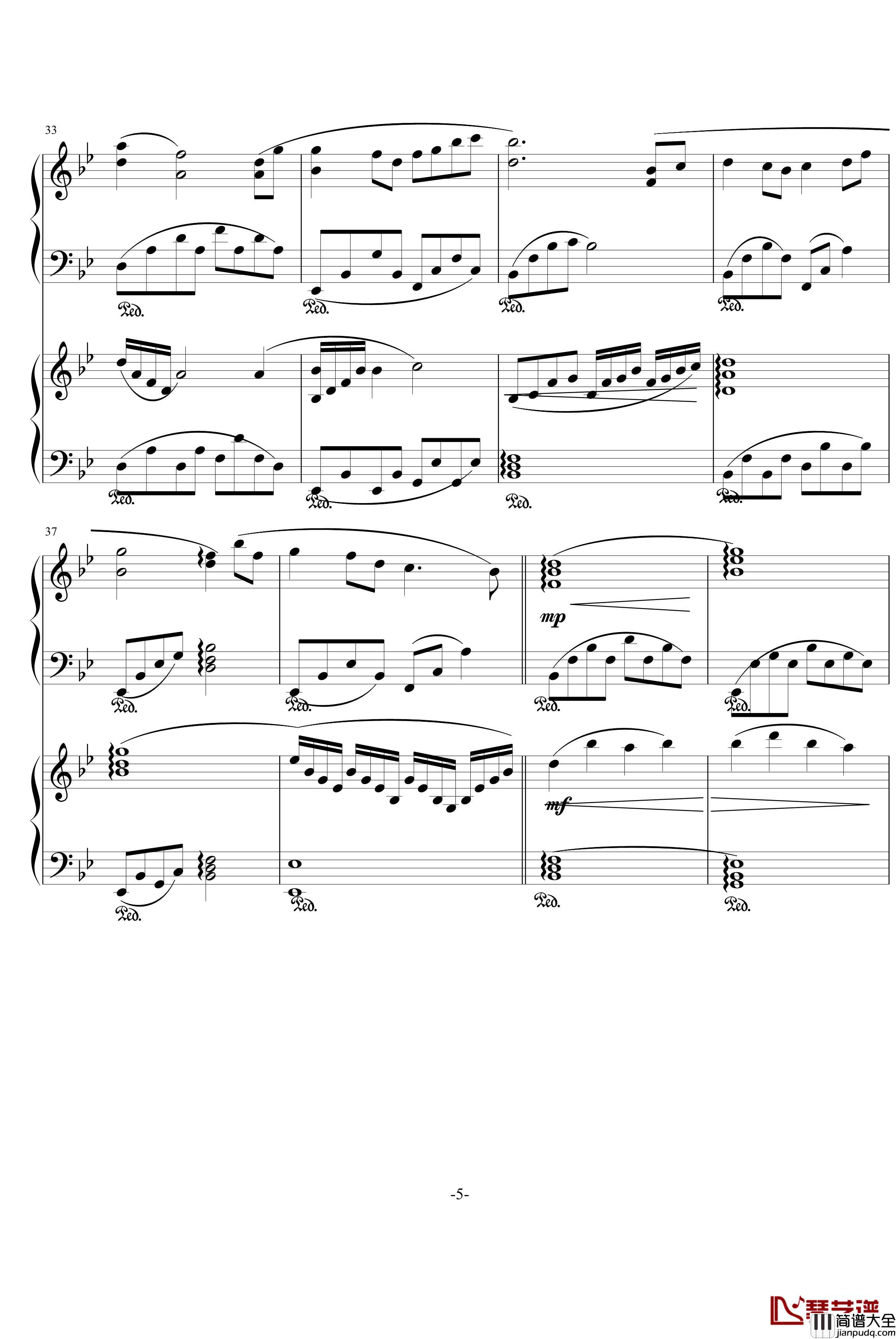 小夜曲钢琴谱_双_班得瑞_Bandari