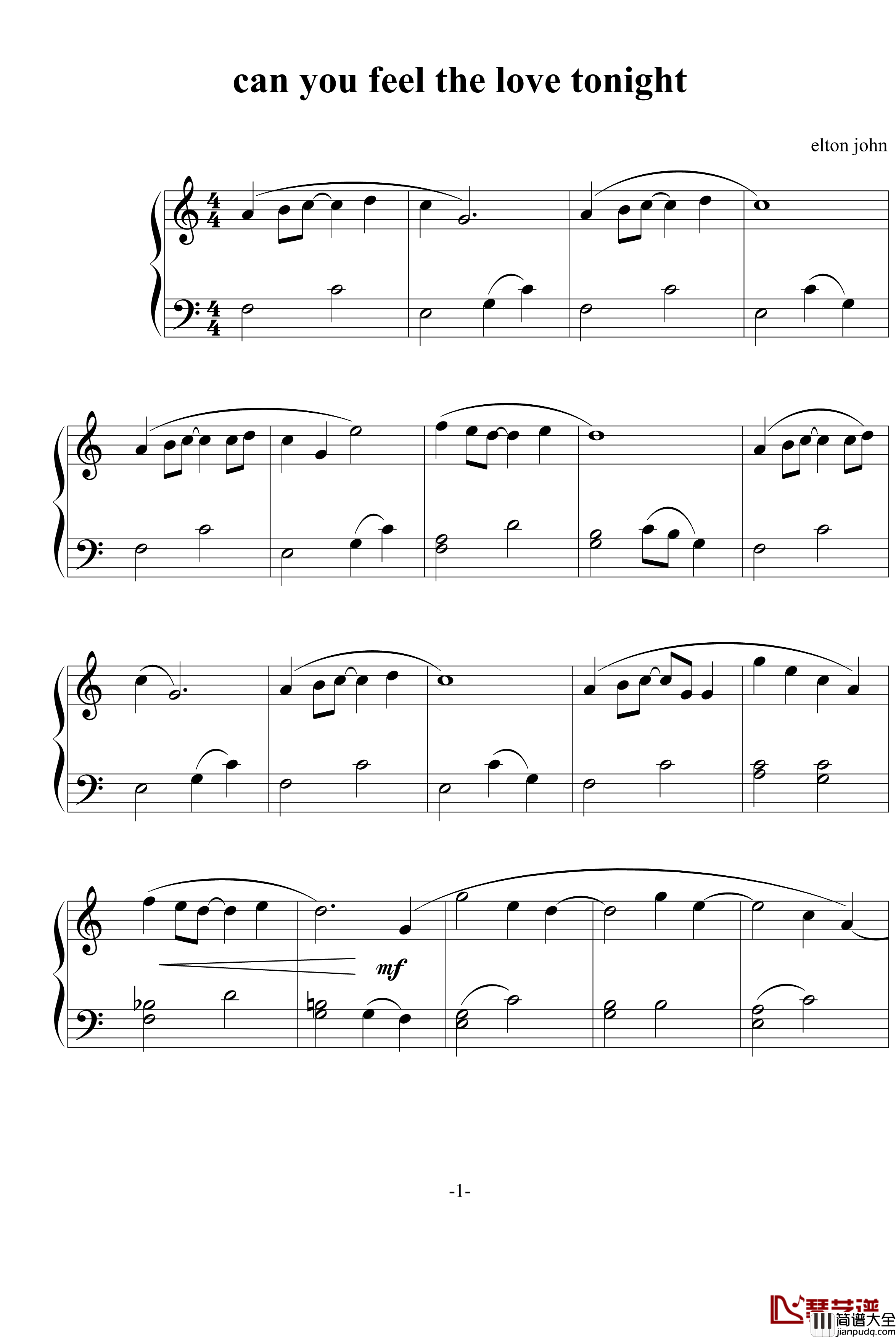 can_you_feel_the_love_tonight钢琴谱_动漫影视