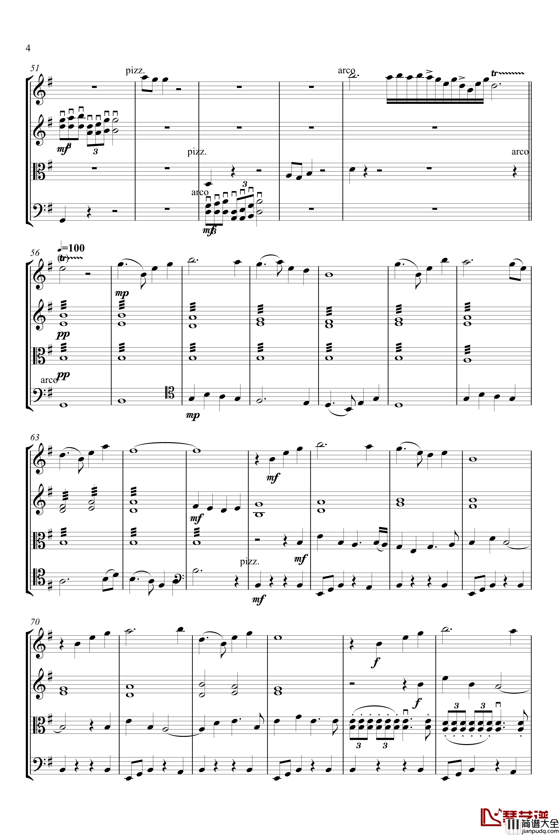 弦乐四重奏小品钢琴谱_扬江