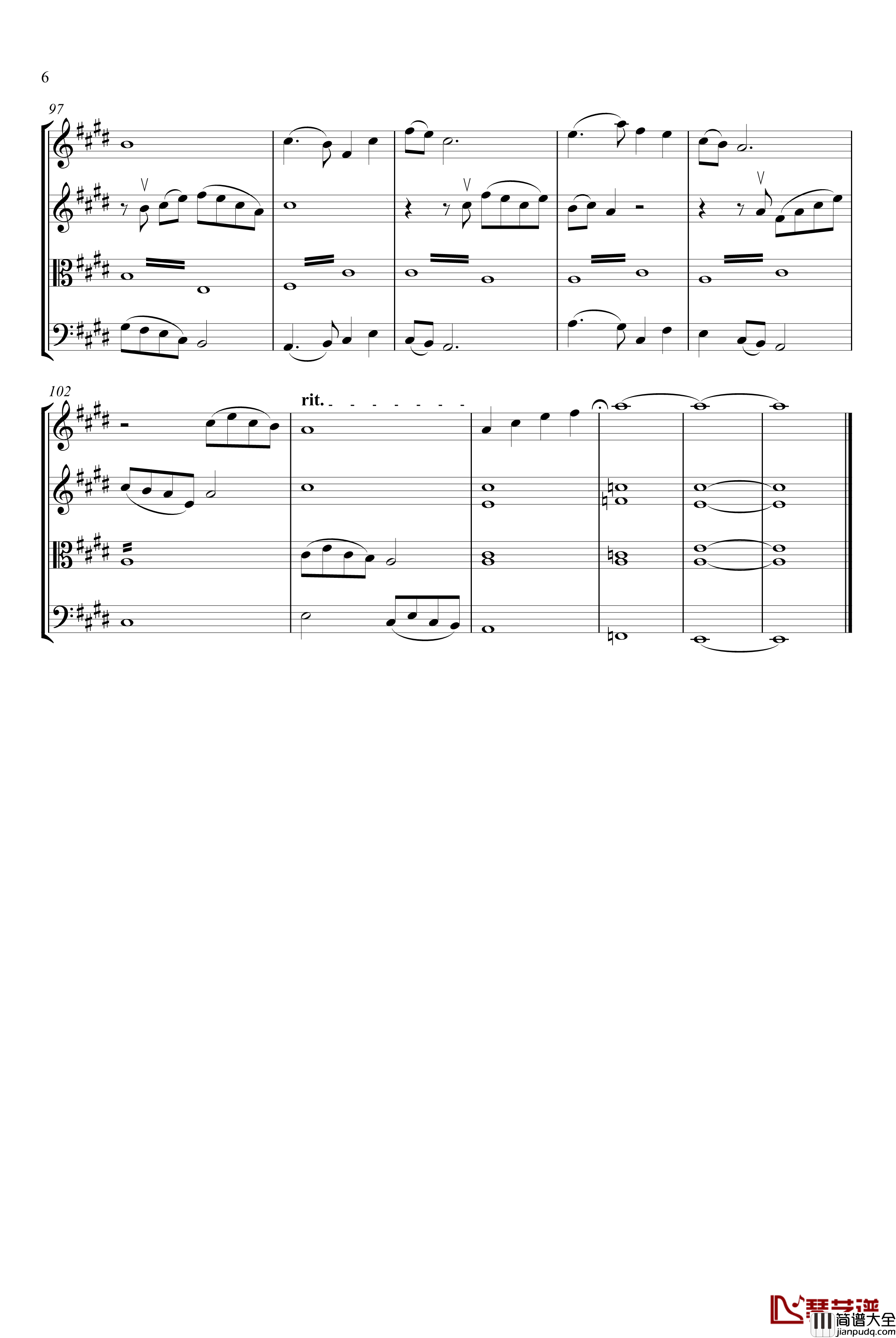 弦乐四重奏小品钢琴谱_扬江