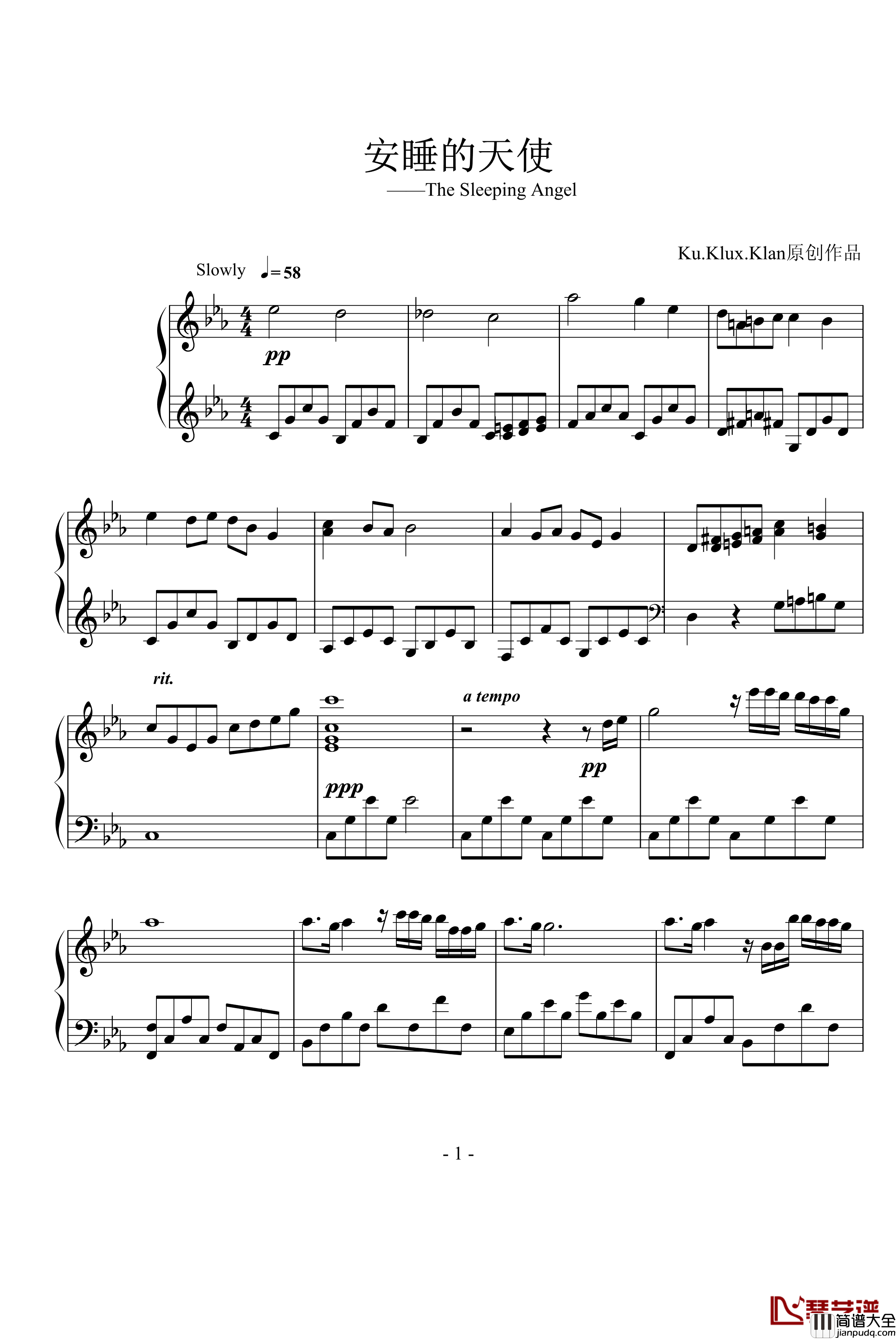 安睡的天使钢琴谱_Ku.Klux.Klan
