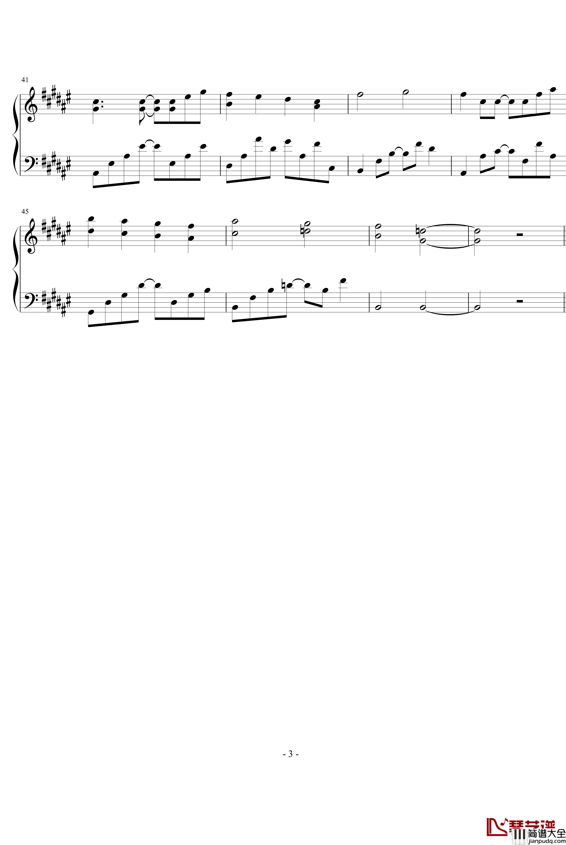 突然分开钢琴谱_雁卿