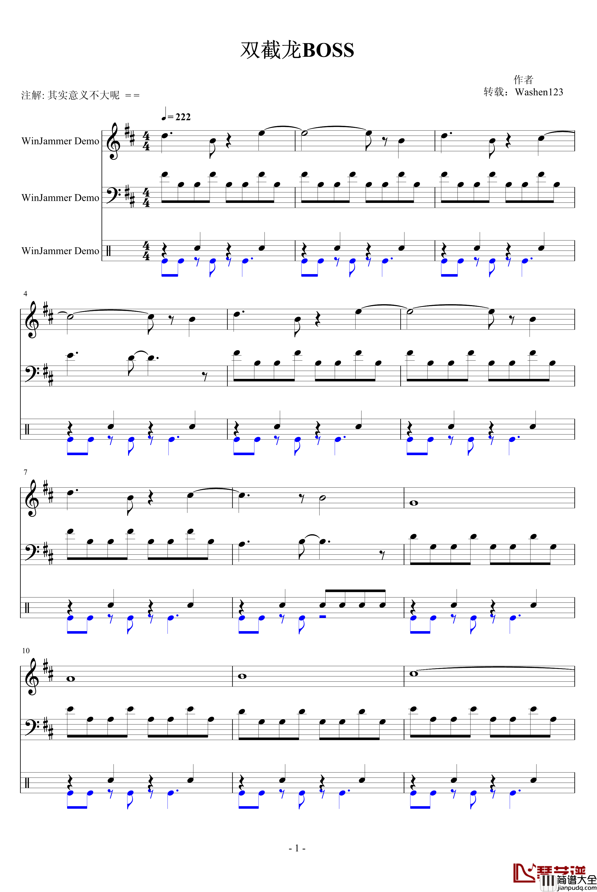 双截龙BOSS钢琴谱_总谱_游戏_FC