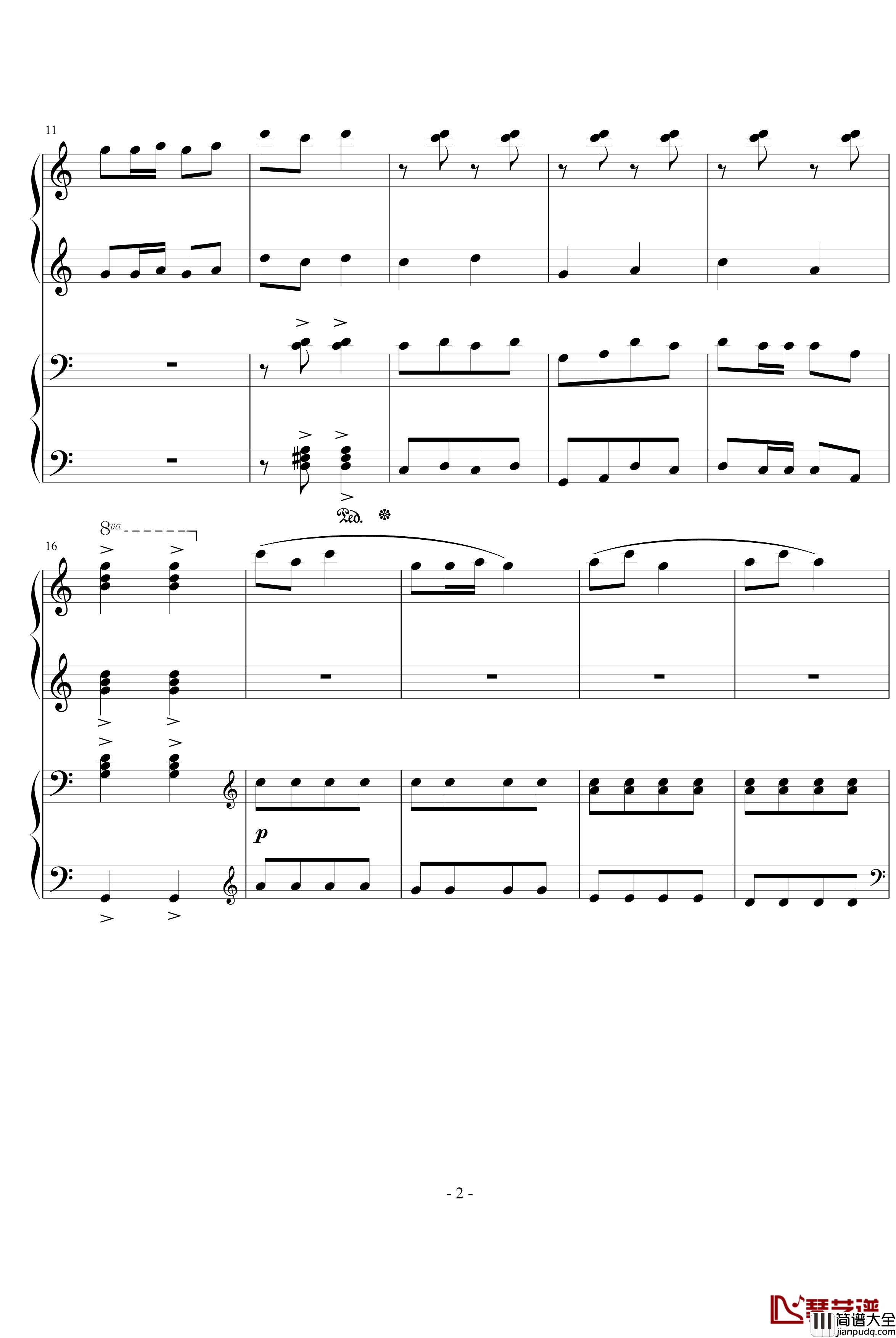 湖北民歌钢琴谱_四手_中国名曲