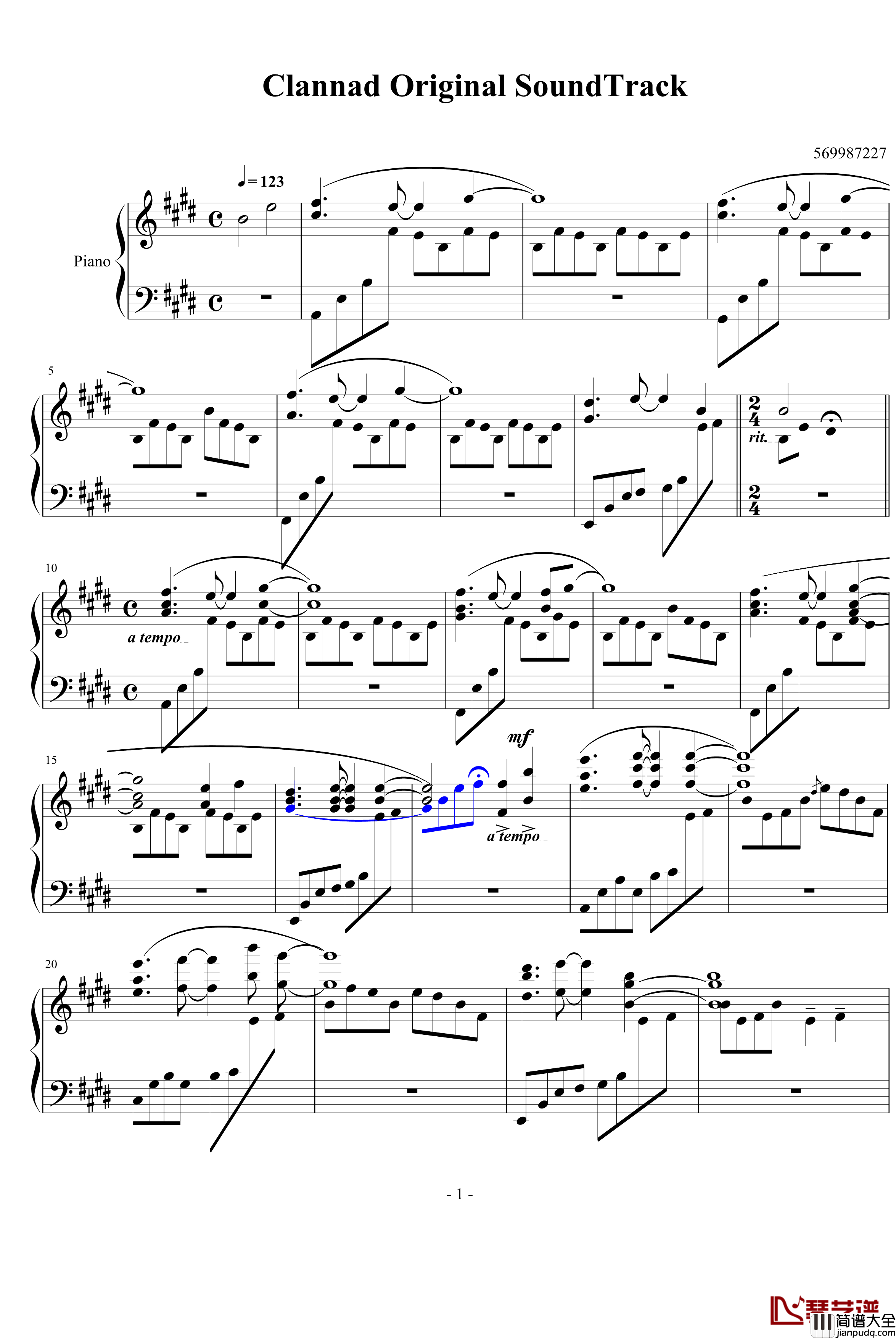 Clannad钢琴谱_游戏