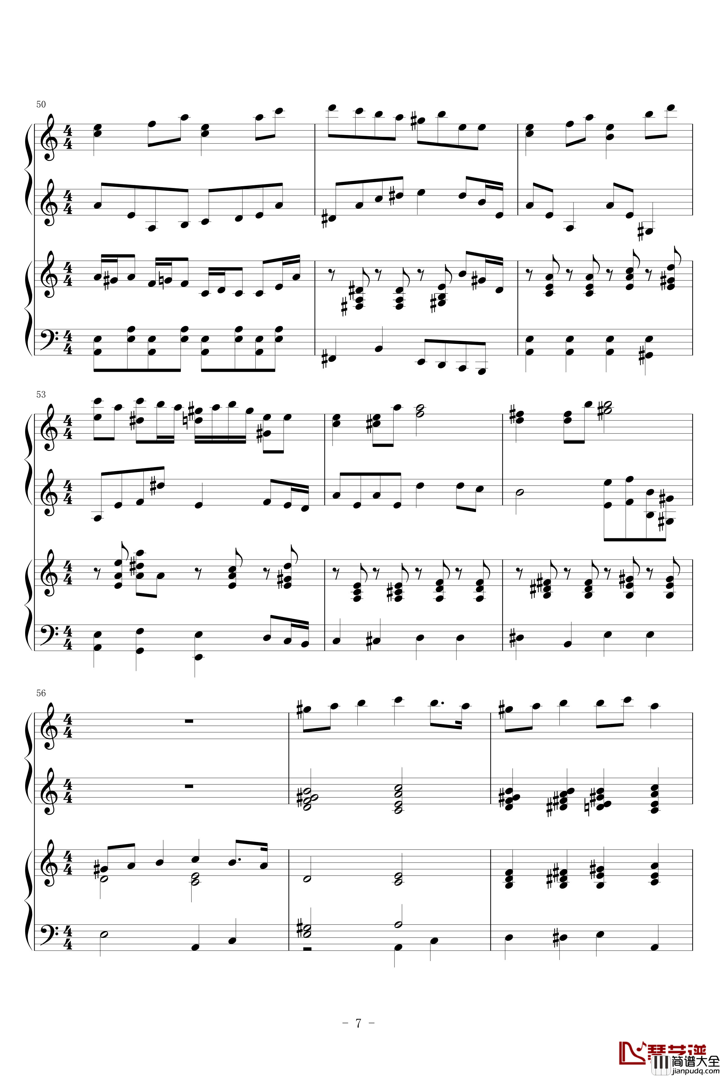 圣少女领域钢琴谱_四手联弹_动漫影视