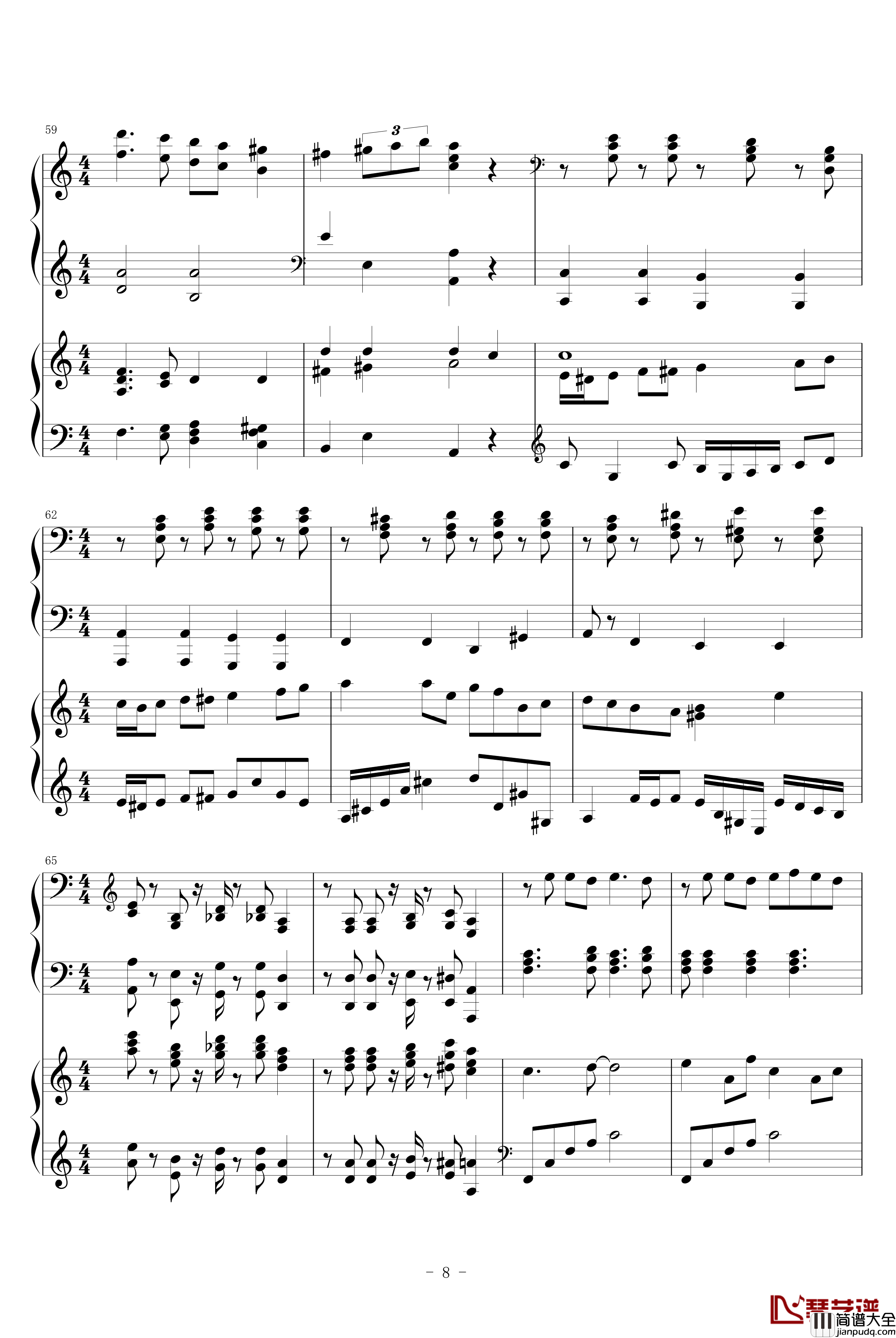 圣少女领域钢琴谱_四手联弹_动漫影视