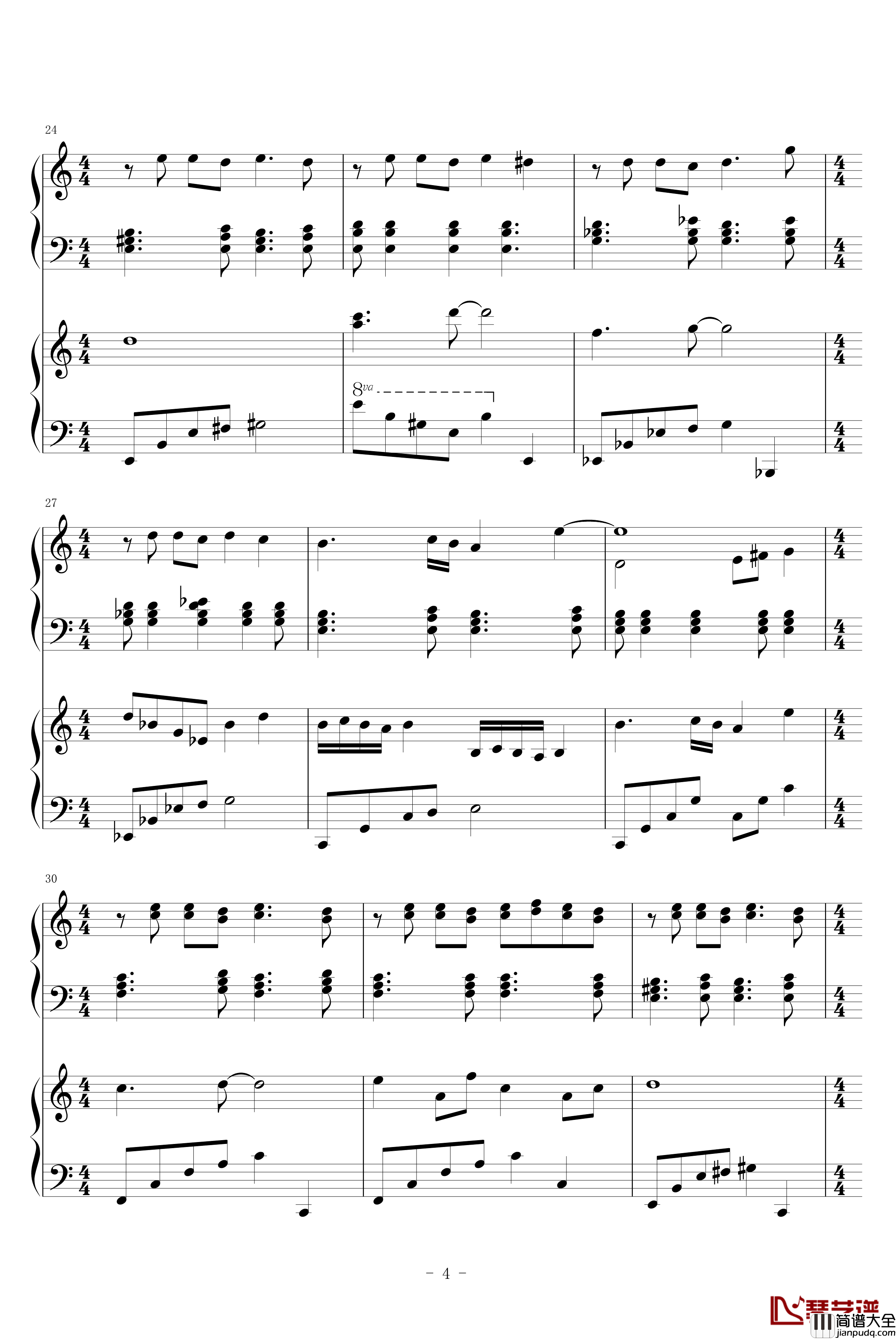 圣少女领域钢琴谱_四手联弹_动漫影视