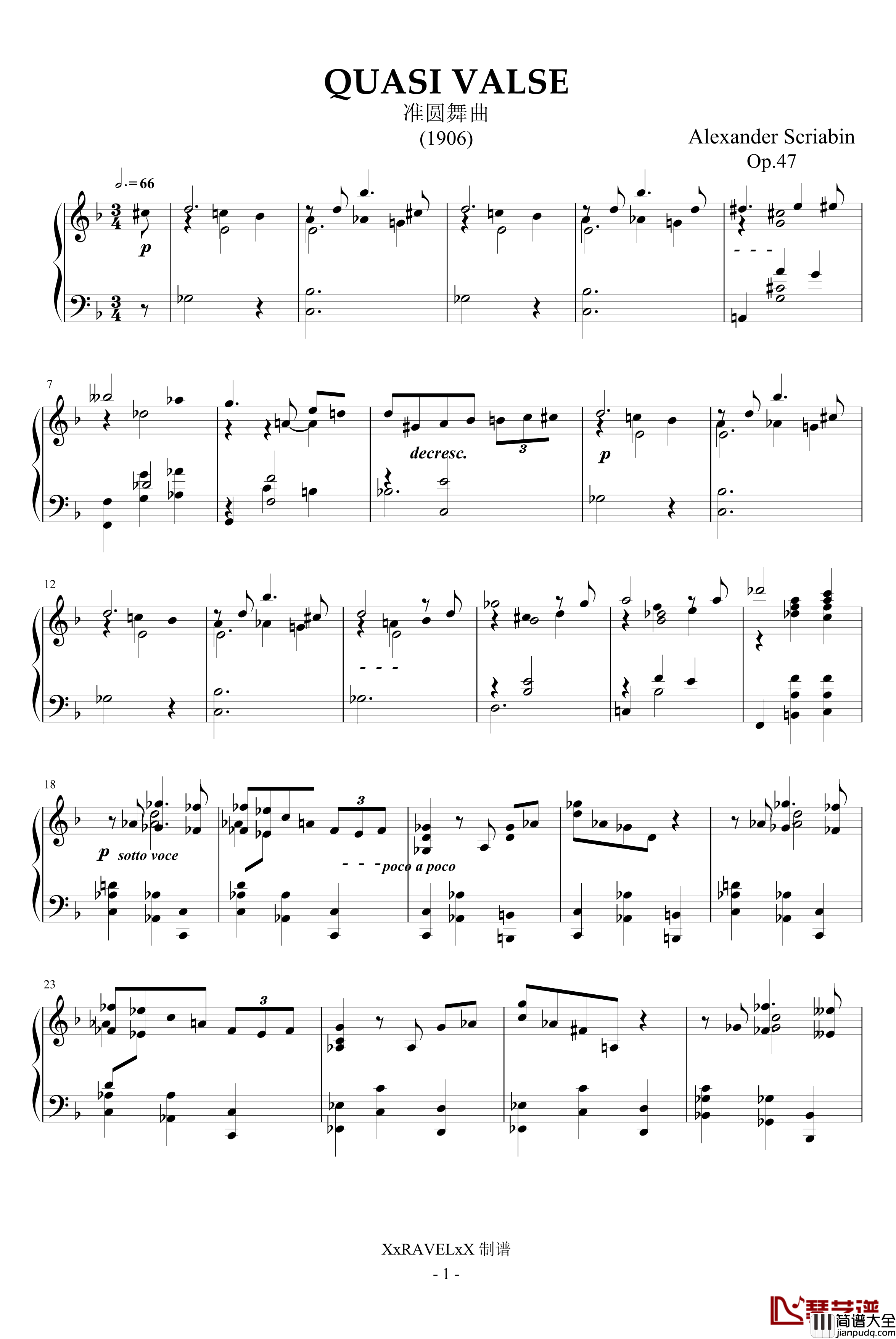 准圆舞曲Op.47钢琴谱_斯克里亚宾