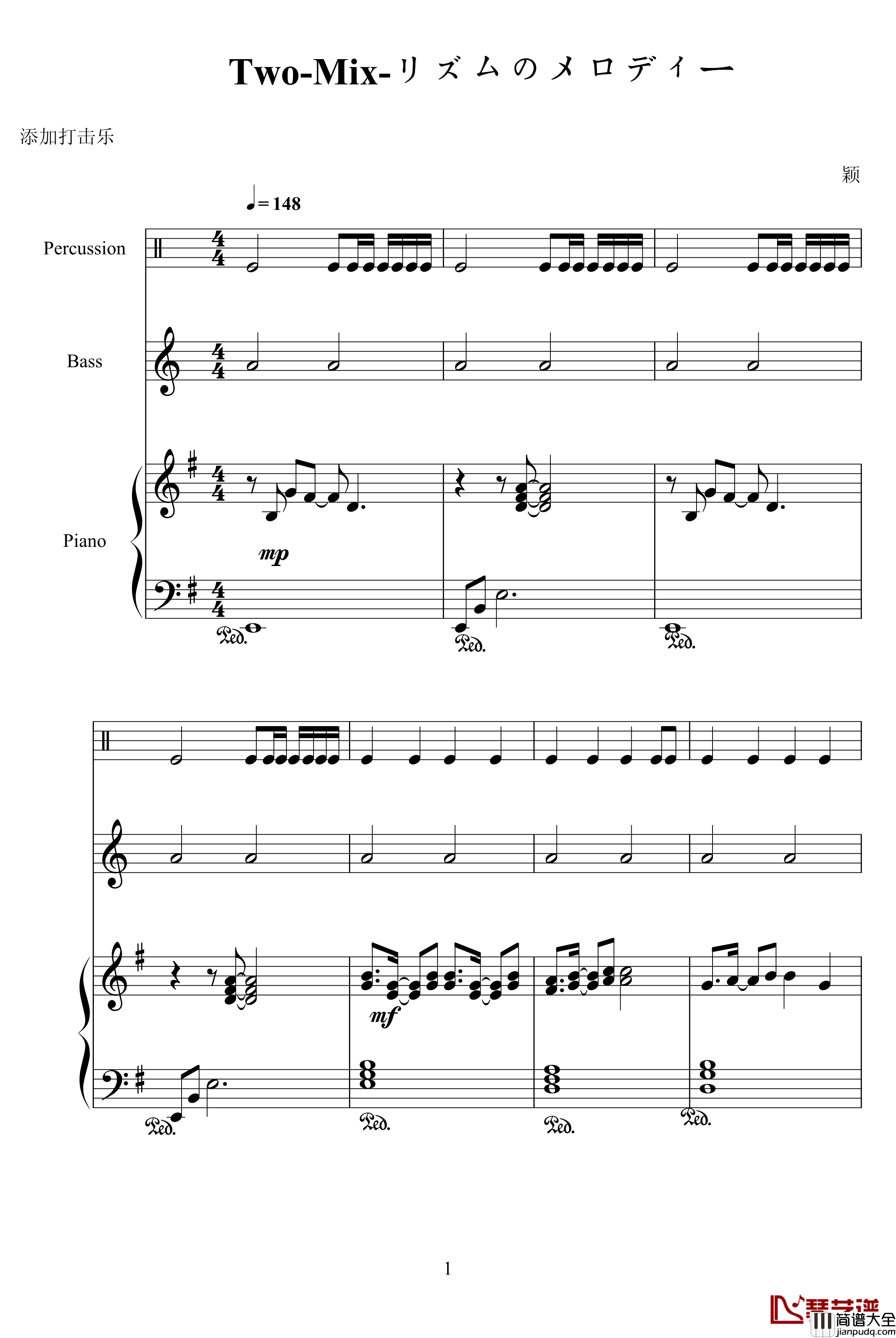 Two_Mix_リズムのメロディー钢琴谱_动漫影视
