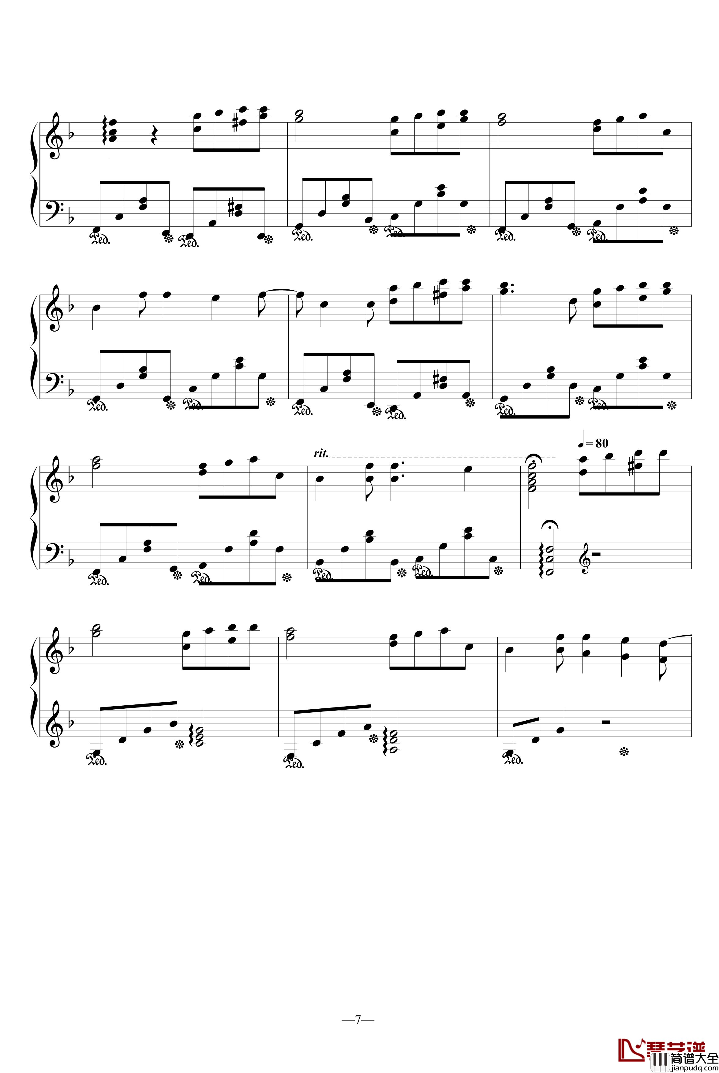 空色钢琴谱__水果篮子_插曲_动漫影视