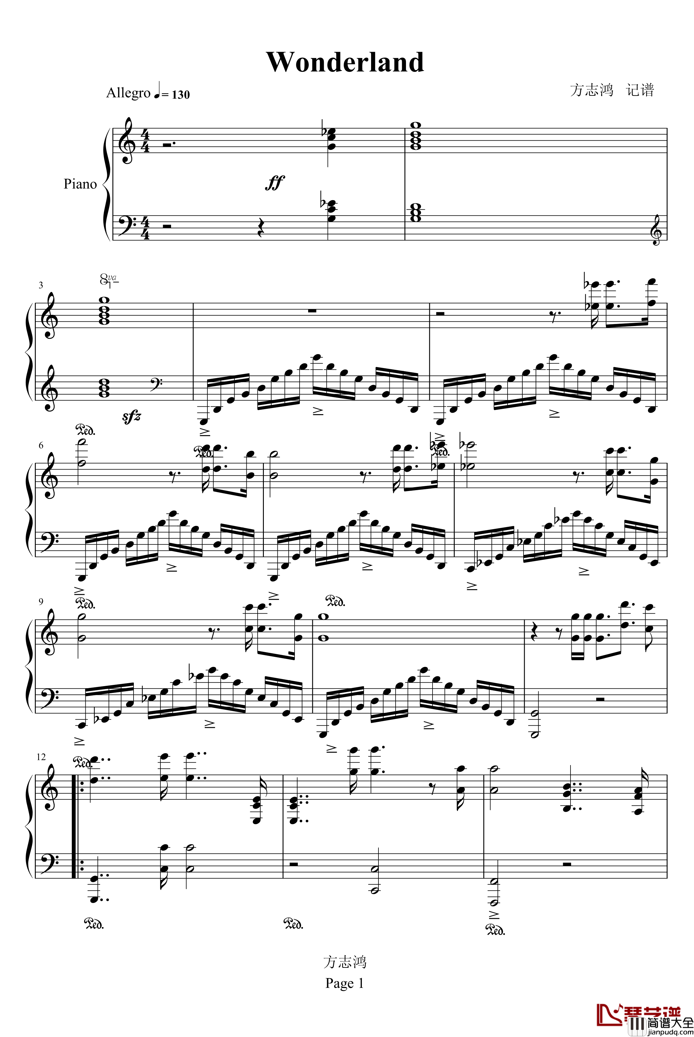 WonderLand钢琴谱_马克西姆_Maksim·Mrvica