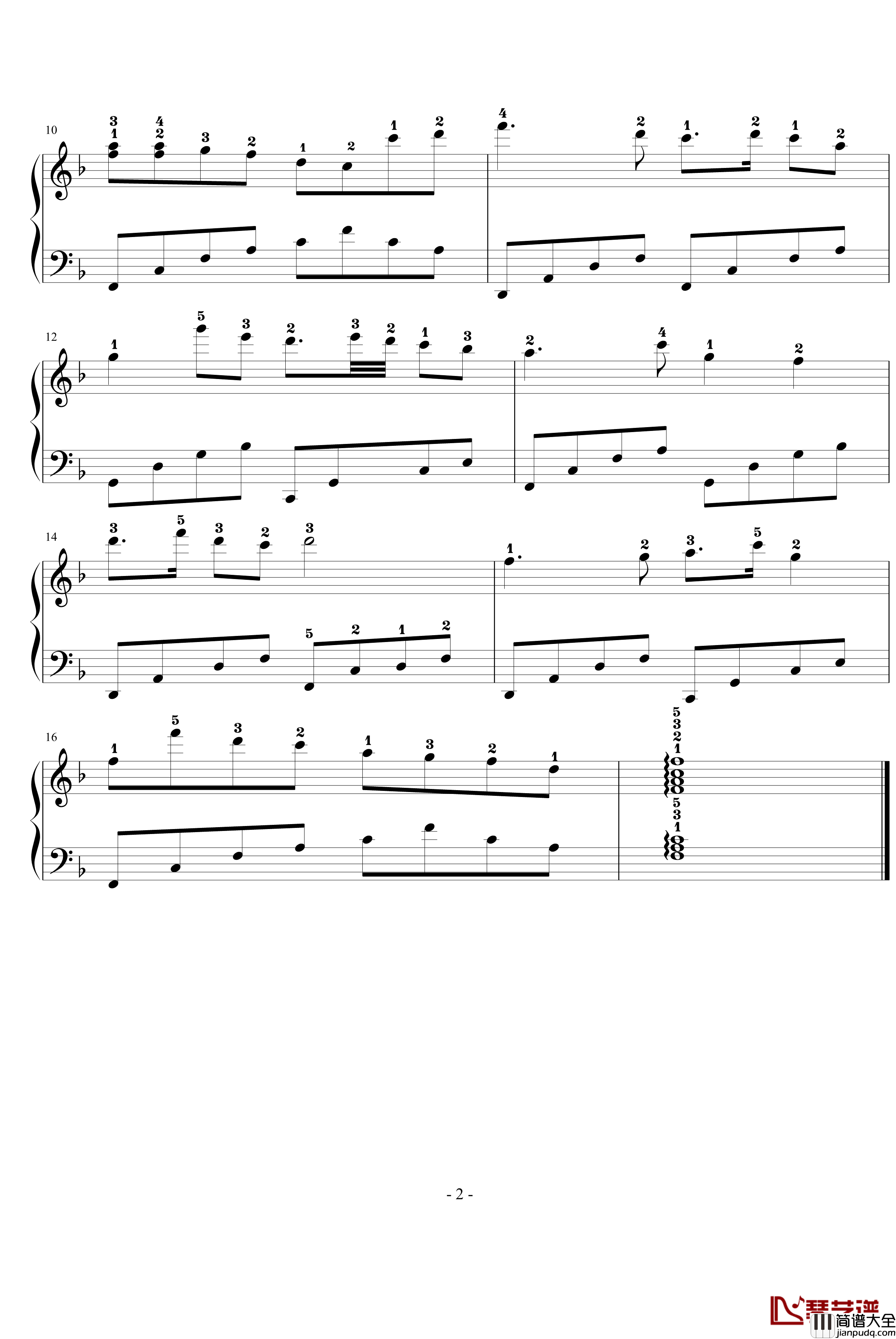 渔舟唱晚钢琴谱_纯钢琴移调简化版+指法_中国名曲