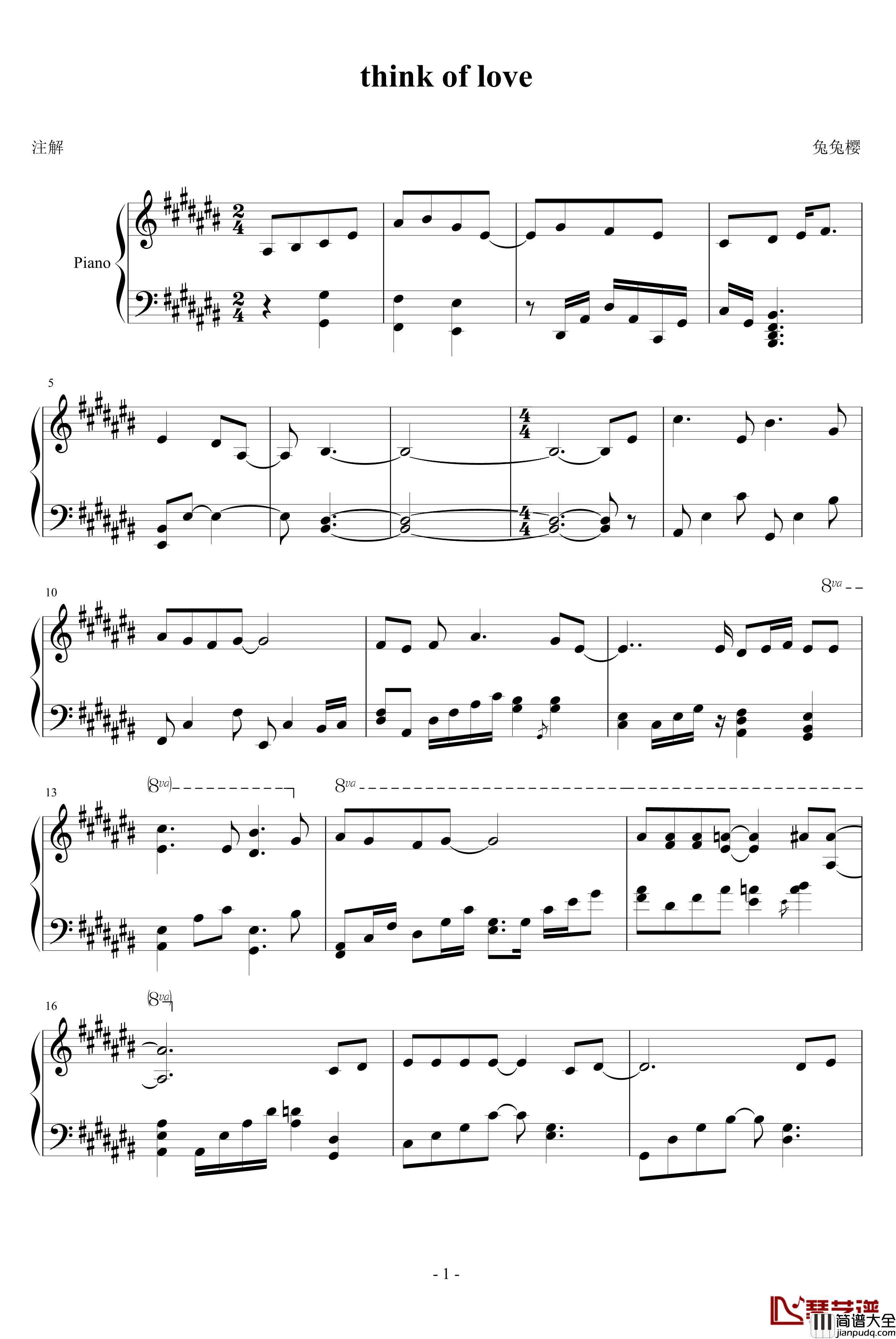 think_of_love钢琴谱_想爱_韩日剧