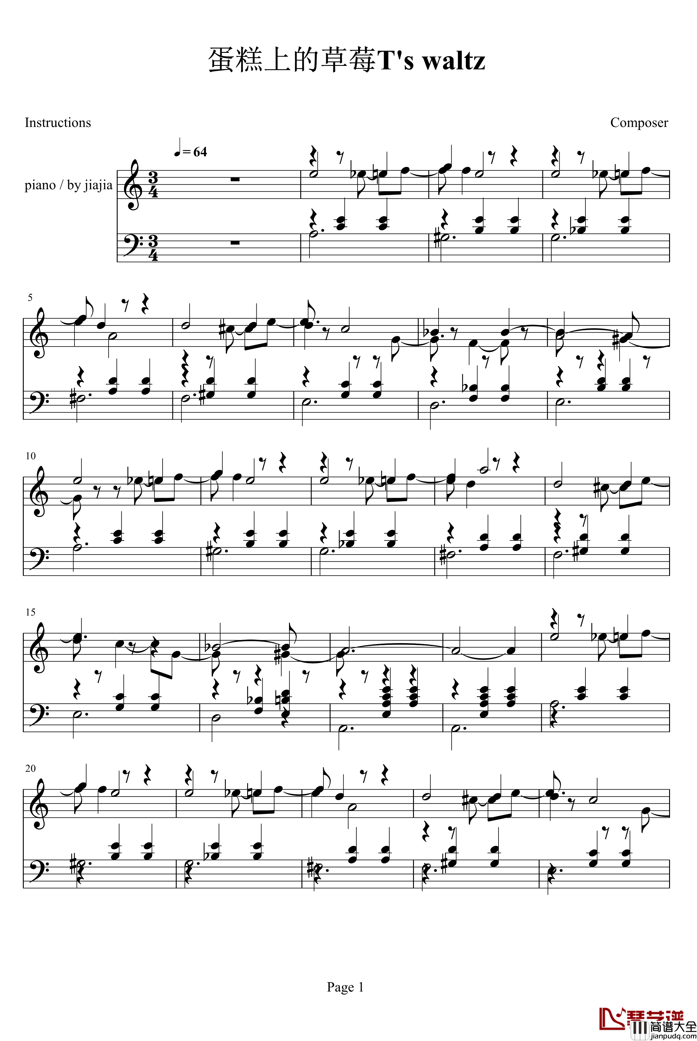 T's_waltz钢琴谱_韩日剧