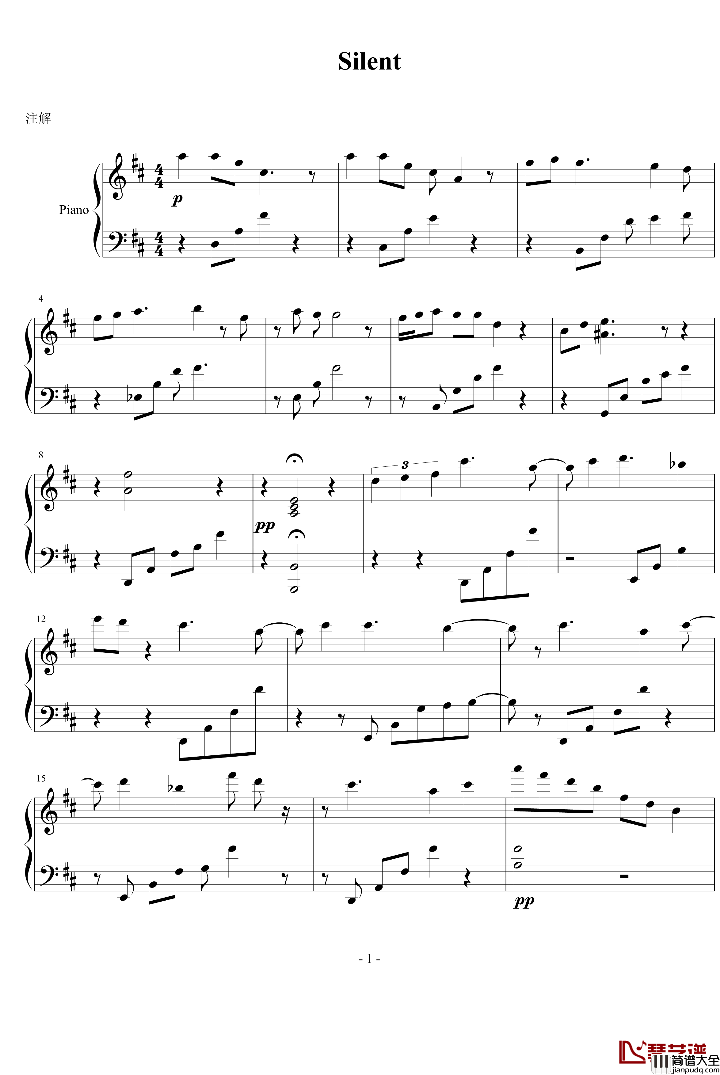 Silent钢琴谱_Maple