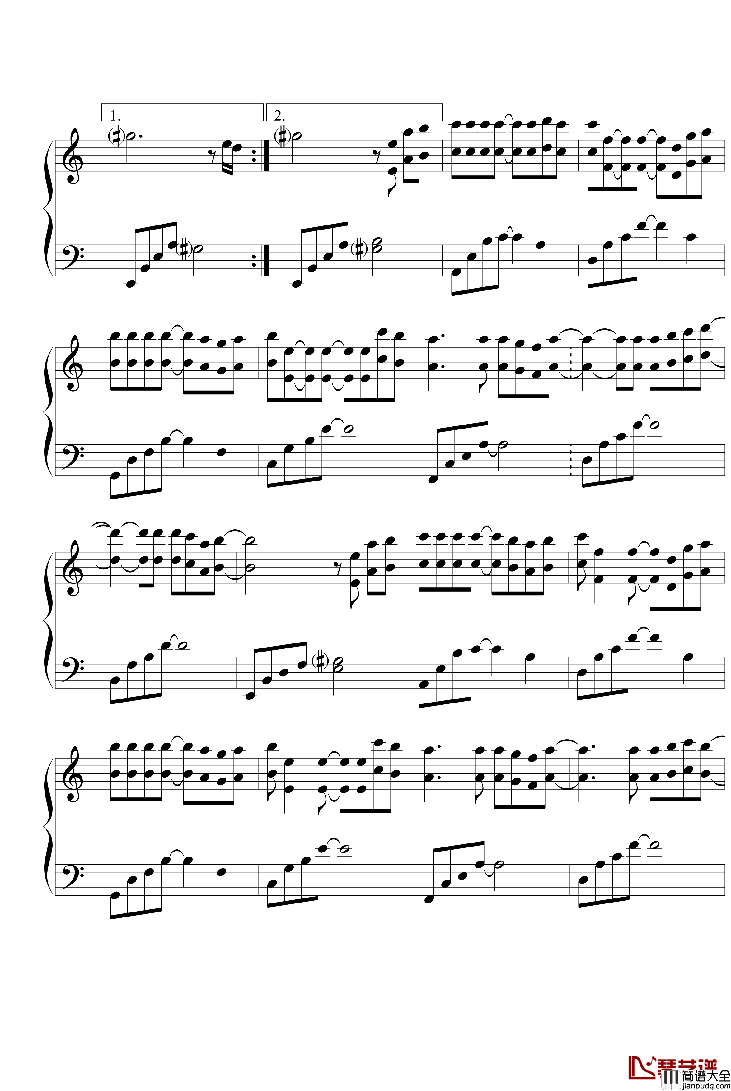 珍爱你钢琴谱_一往琴声