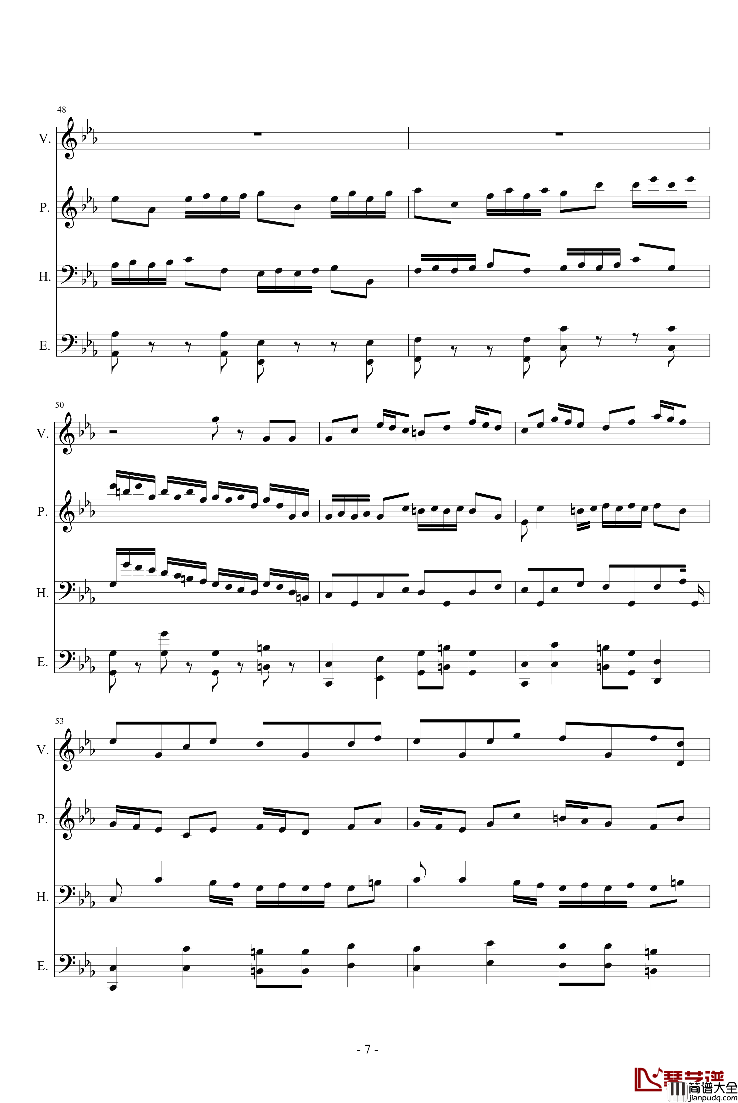 赋格四重奏钢琴谱_心兰