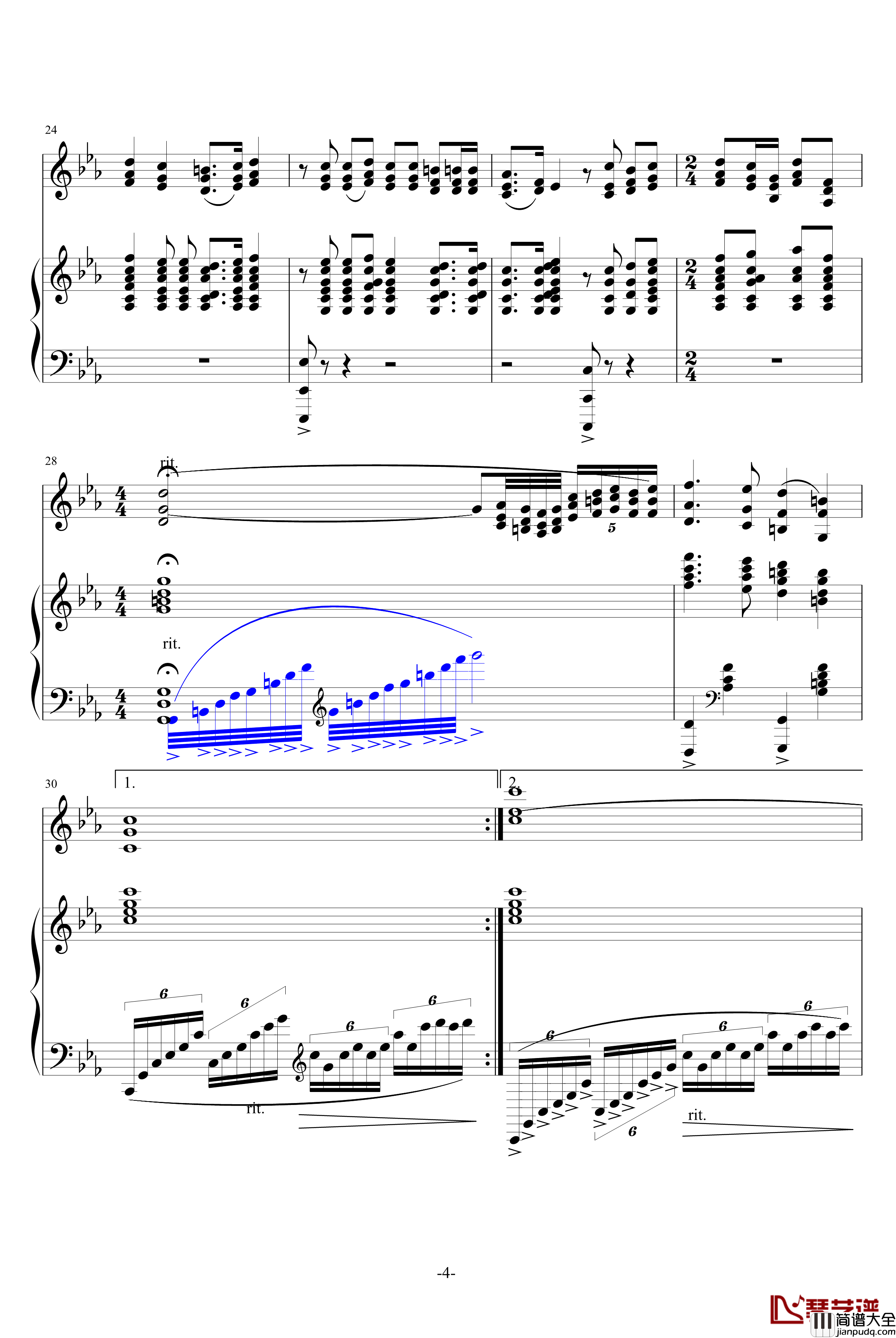 美丽的孔雀河钢琴谱_中国名曲