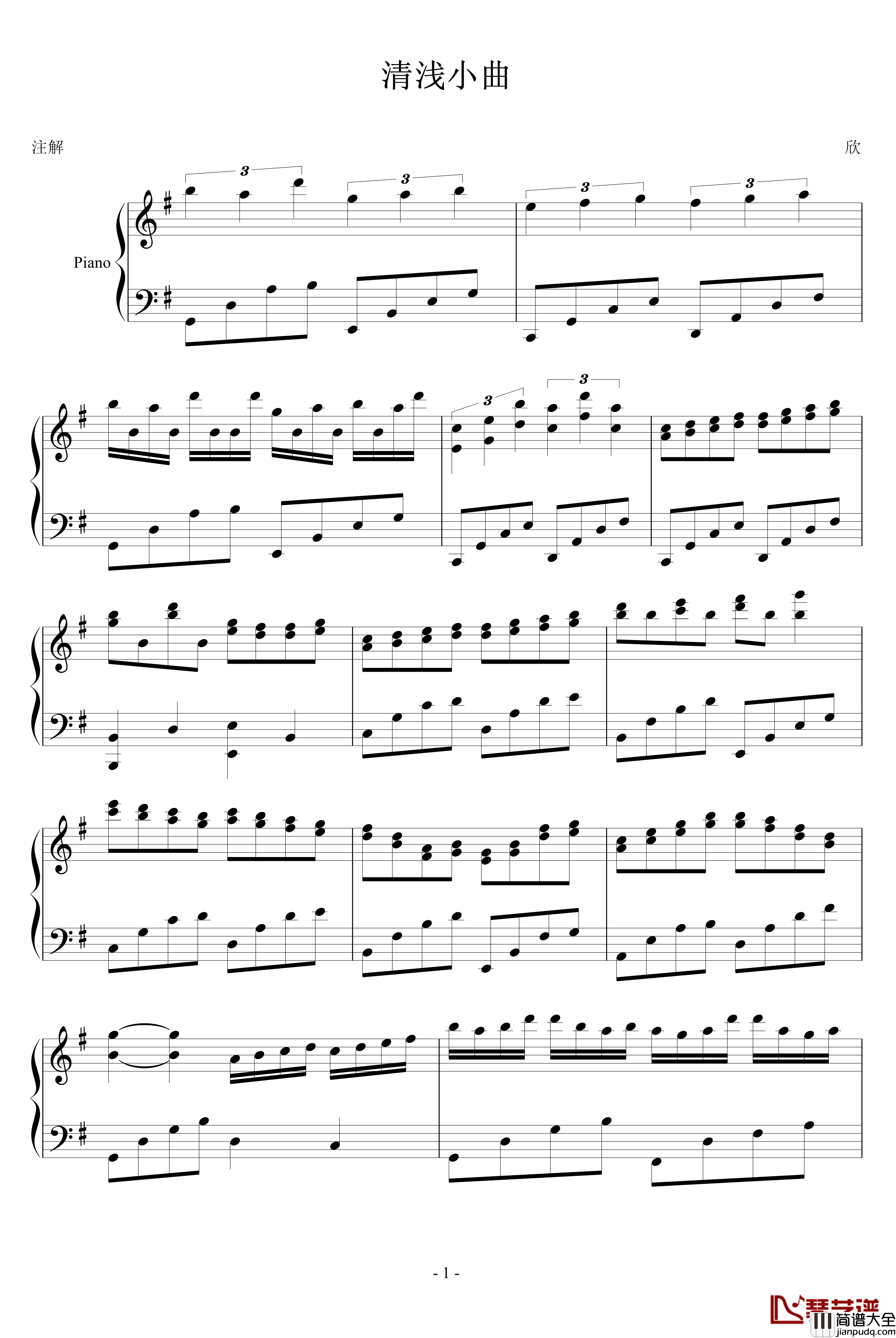 清浅小曲钢琴谱_破云ぁ胧月