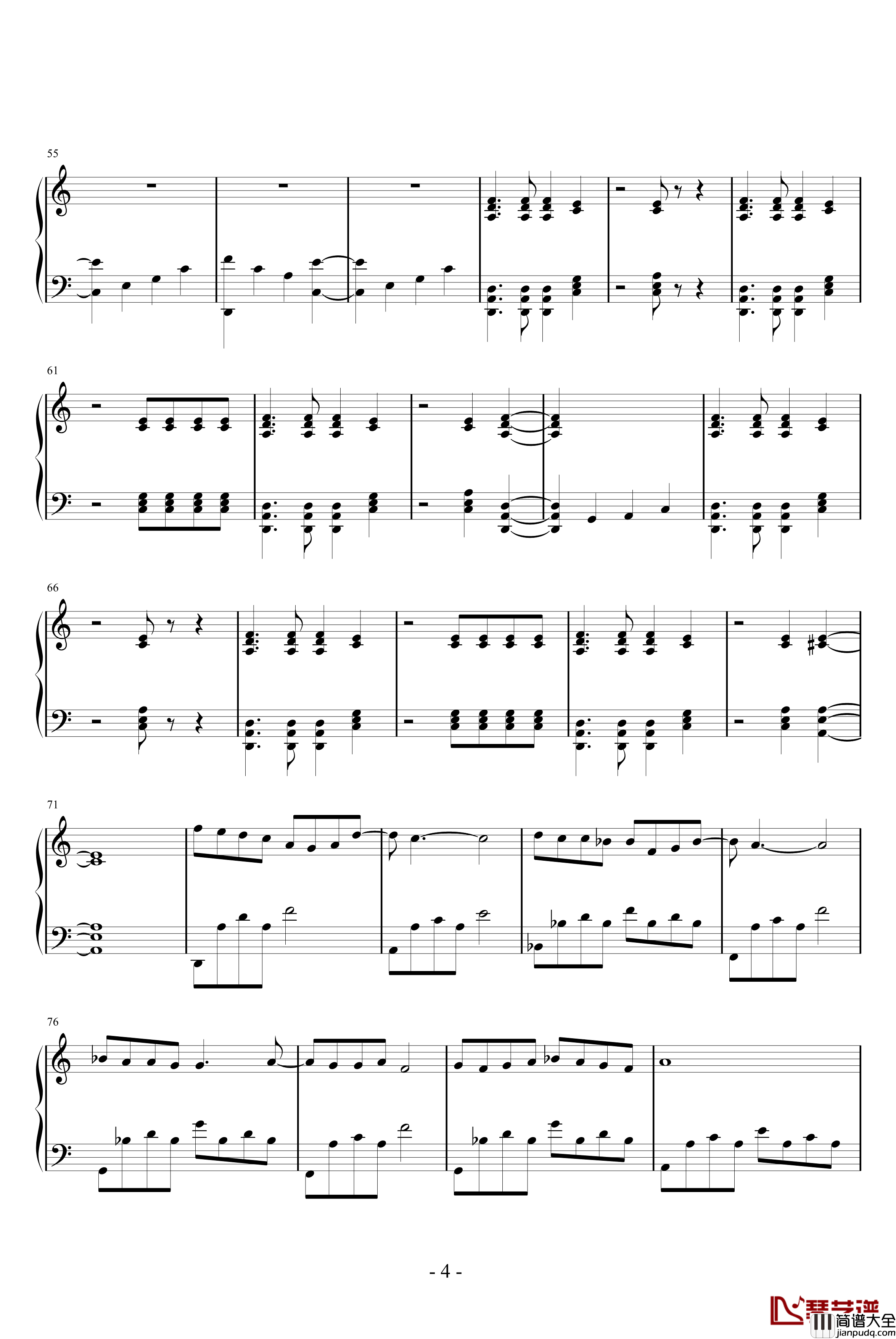 火柴天堂钢琴谱_钢琴演奏谱_熊天平