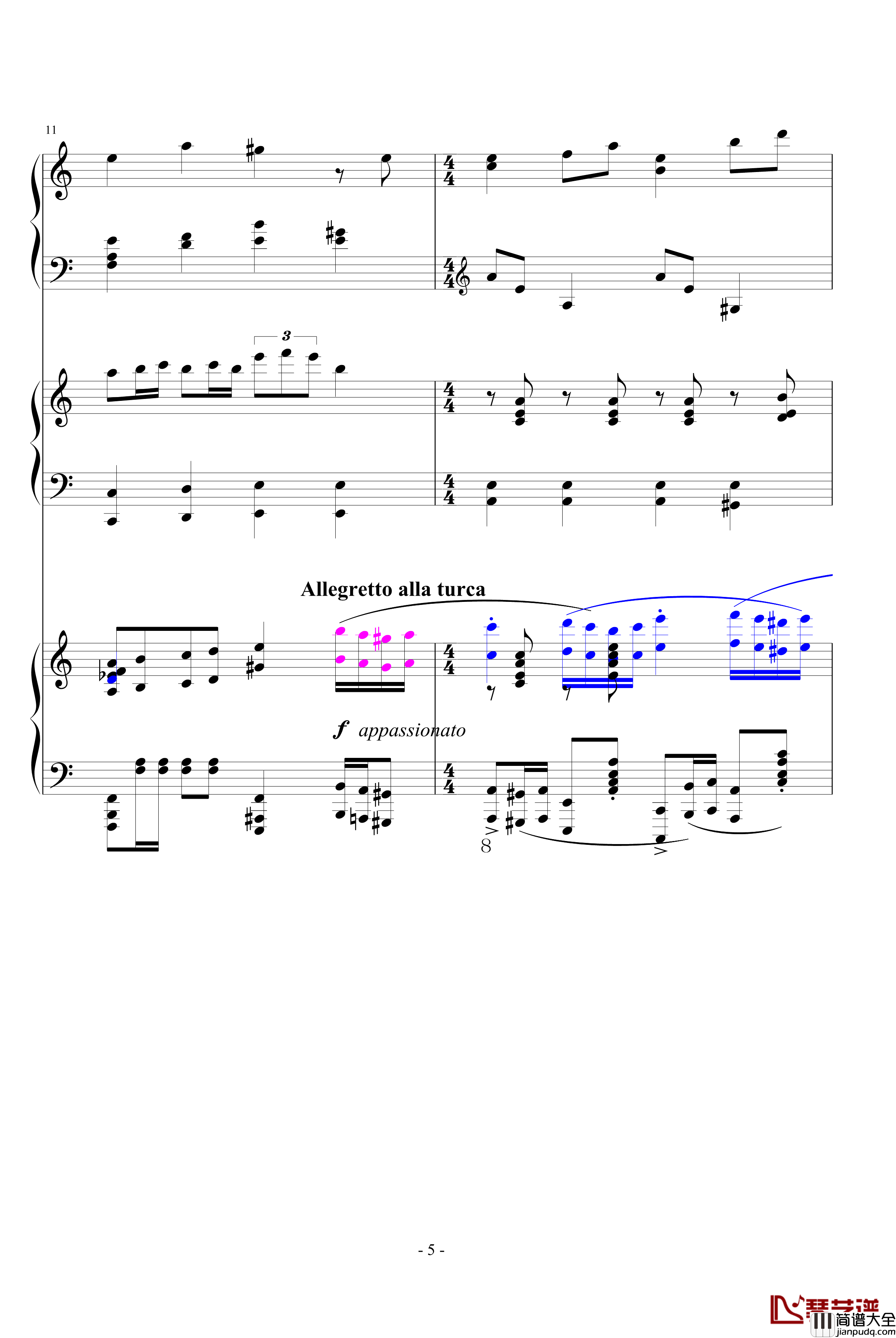 土耳其圣少女领域钢琴谱_进行曲_重修_莫扎特