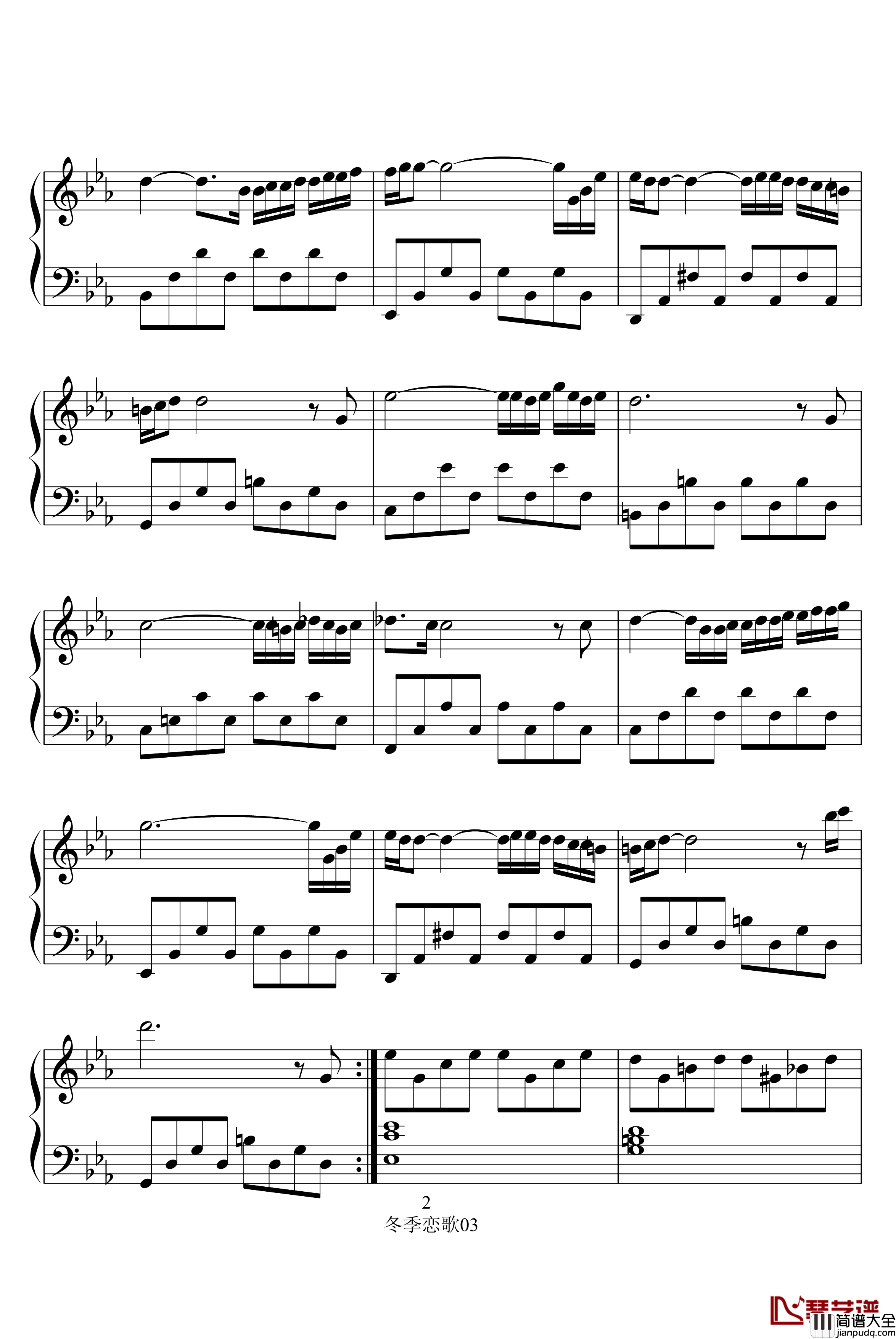 蓝色生死恋2钢琴谱_冬季恋歌插曲_韩日剧